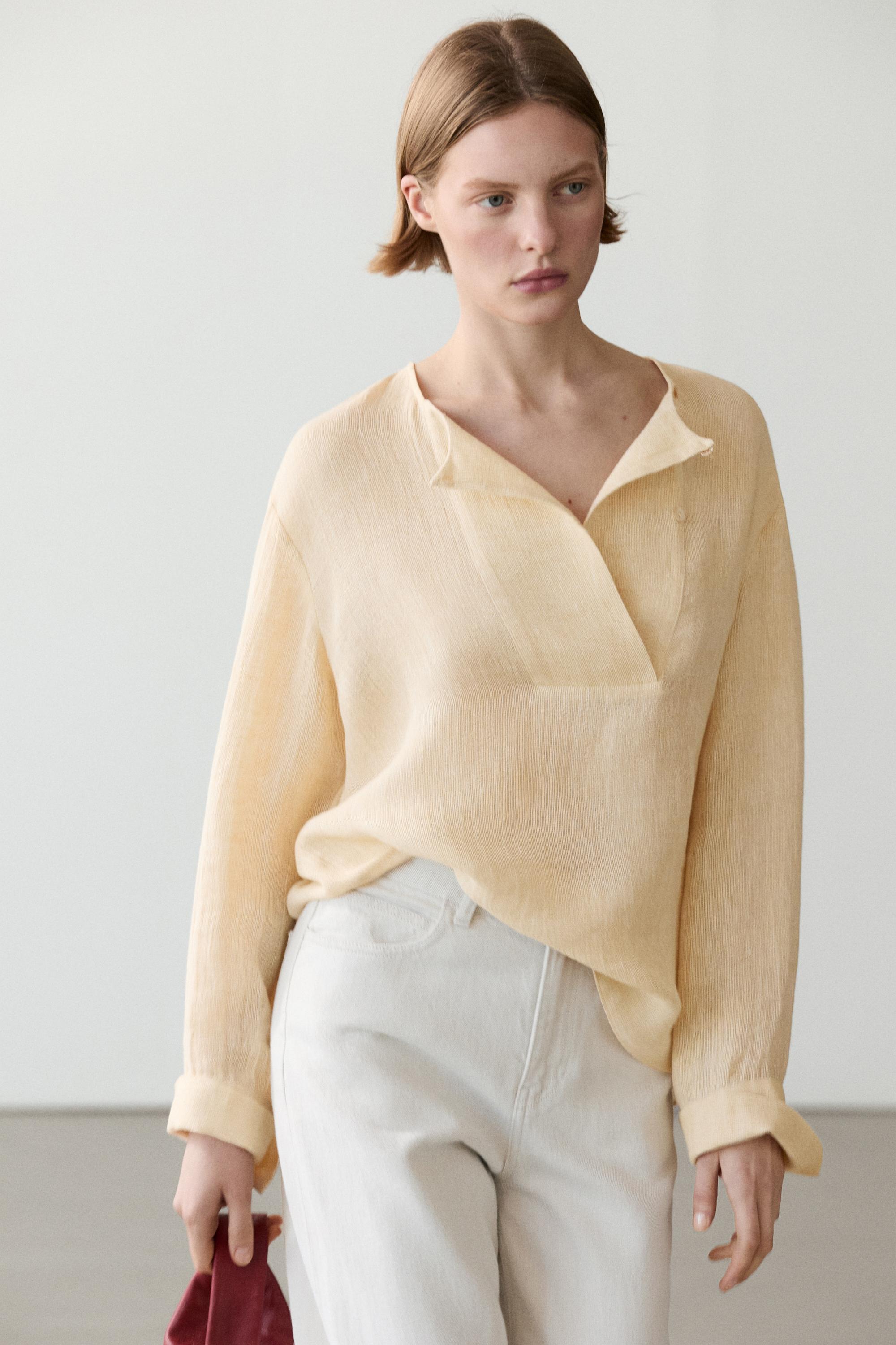 Blouse fluide plastron lin