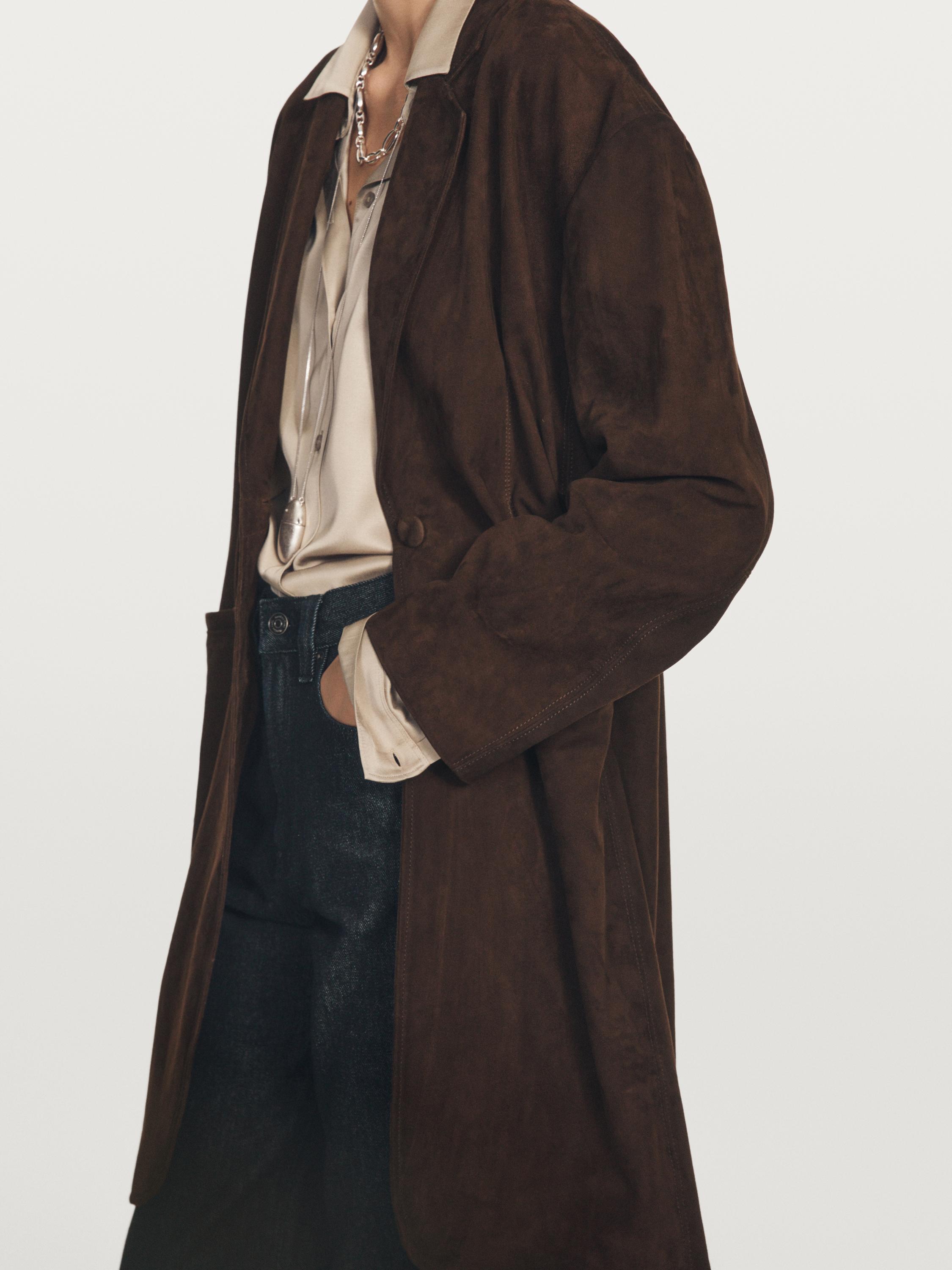 Long suede leather coat — BROWN