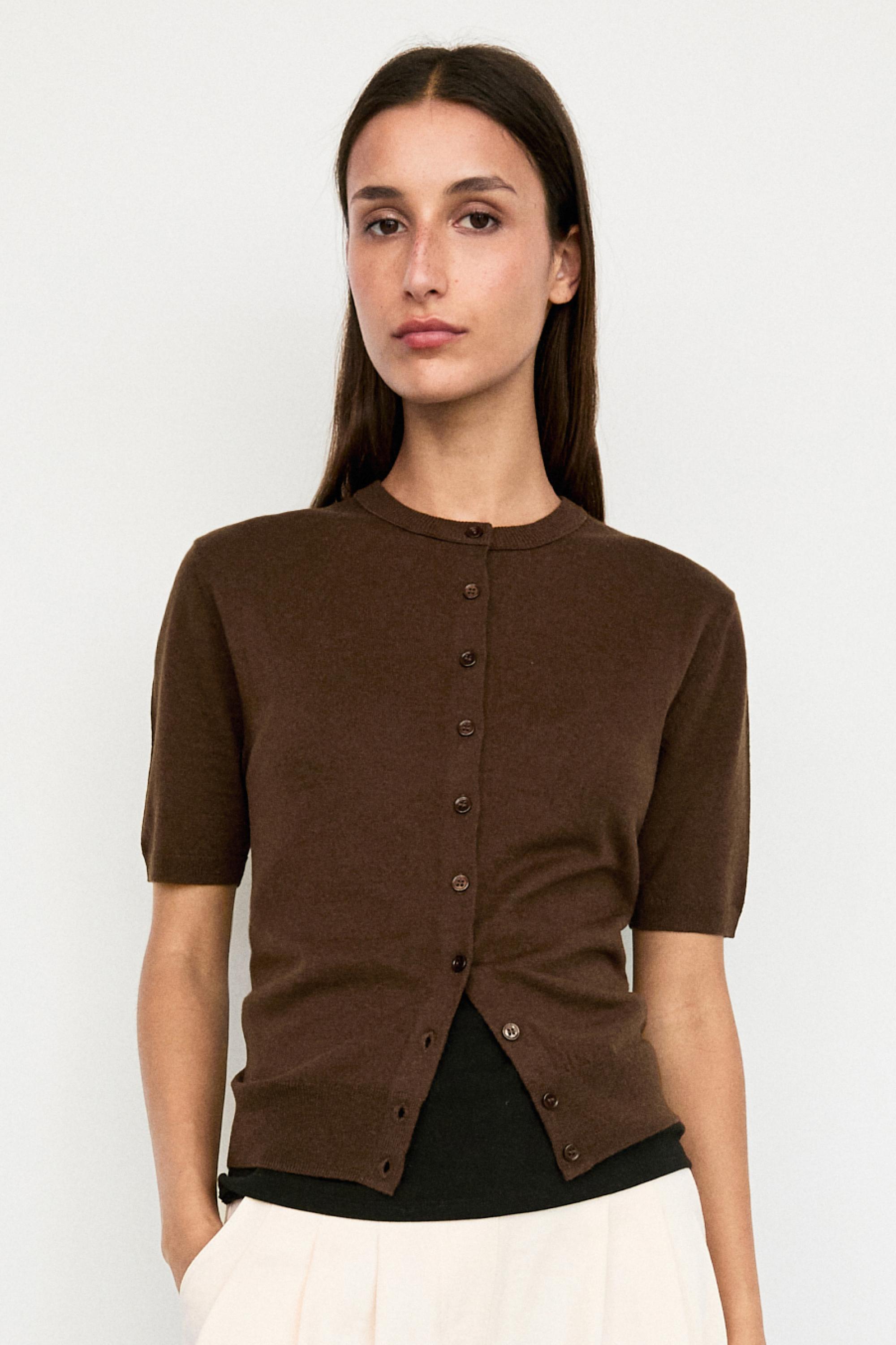 Short sleeve cardigan — BROWN