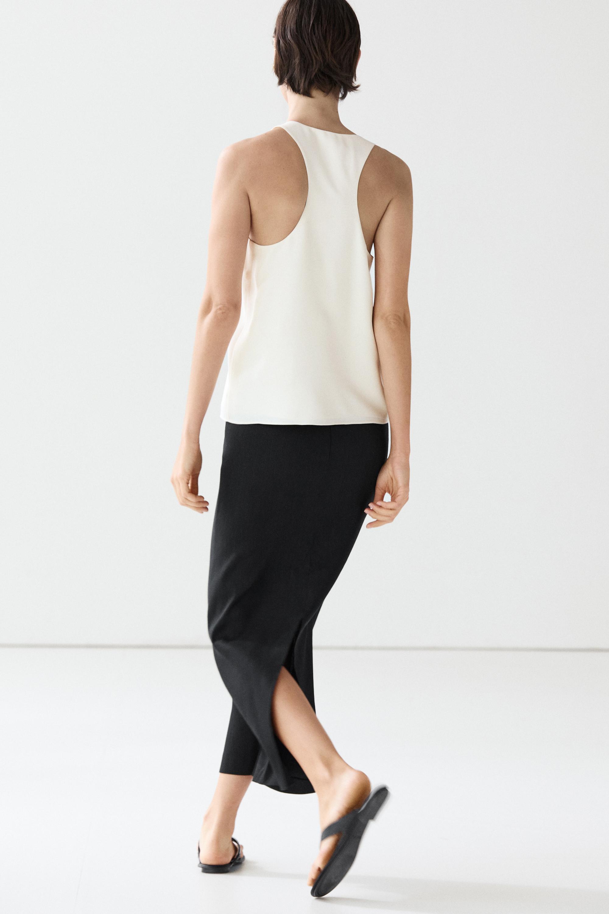 Straight linen blend midi skirt