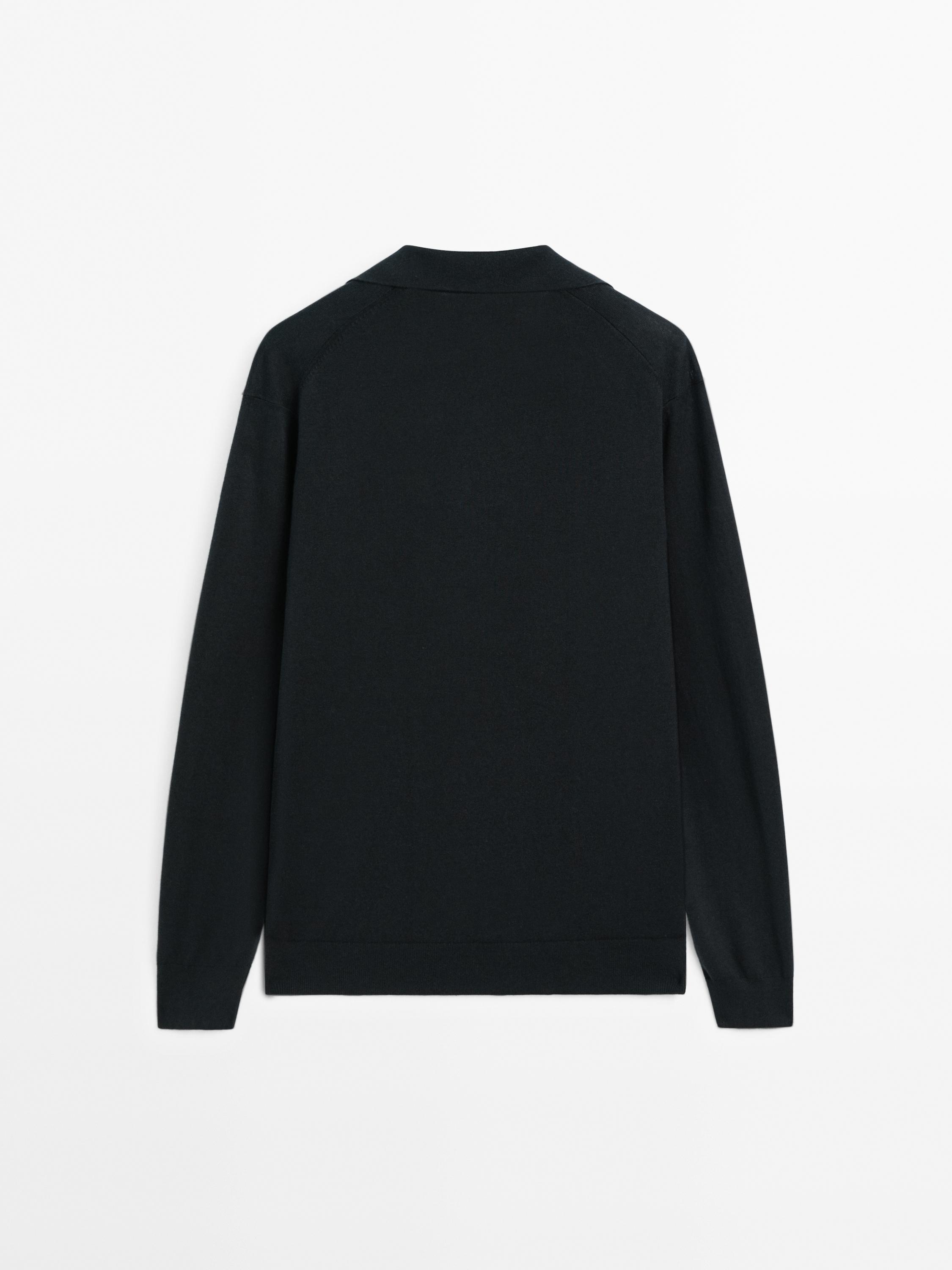 Cotton blend knit polo sweater