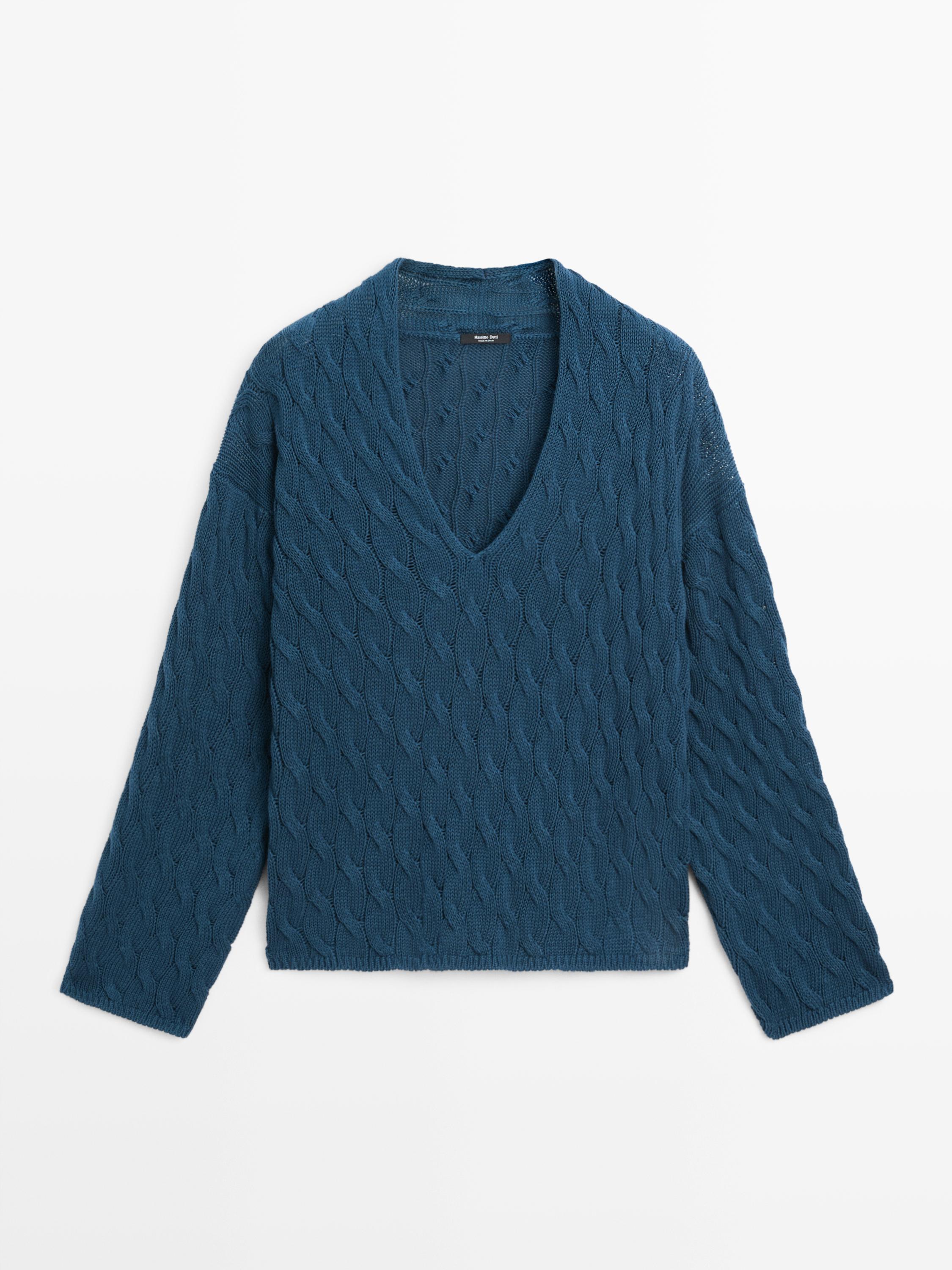 Cotton blend knit sweater with knot details