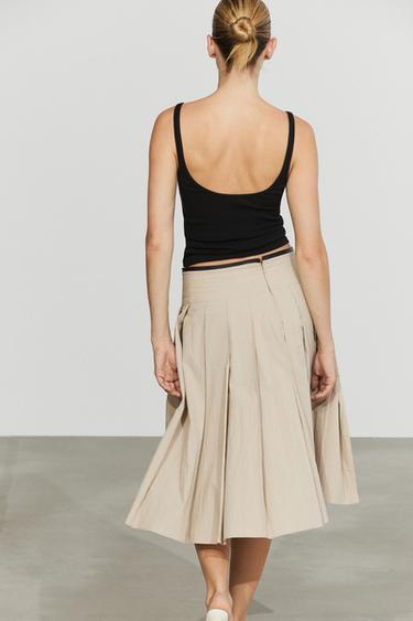 Pleated midi skirt with contrasting sash — SAND 5