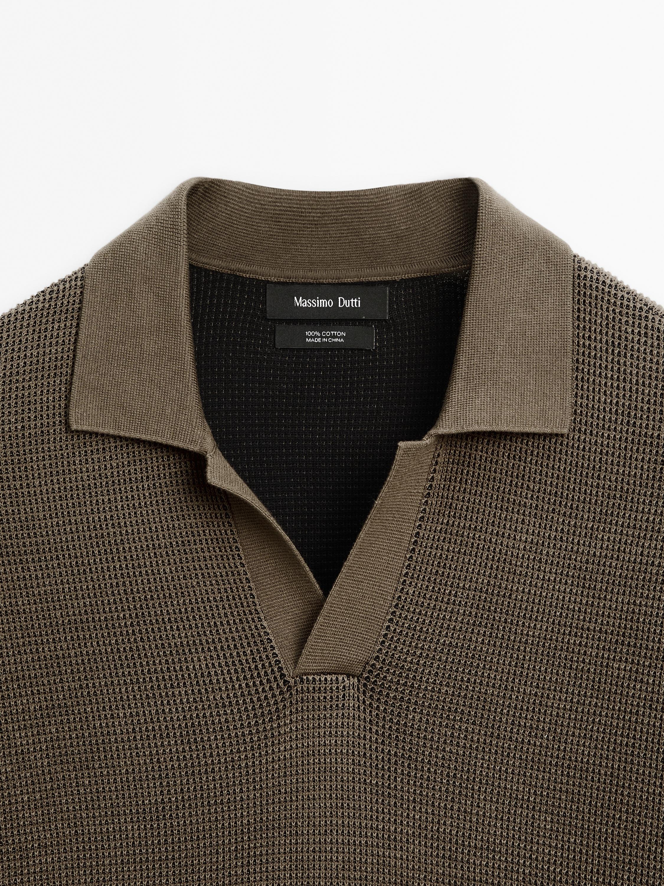 Textured knit V-neck polo shirt
