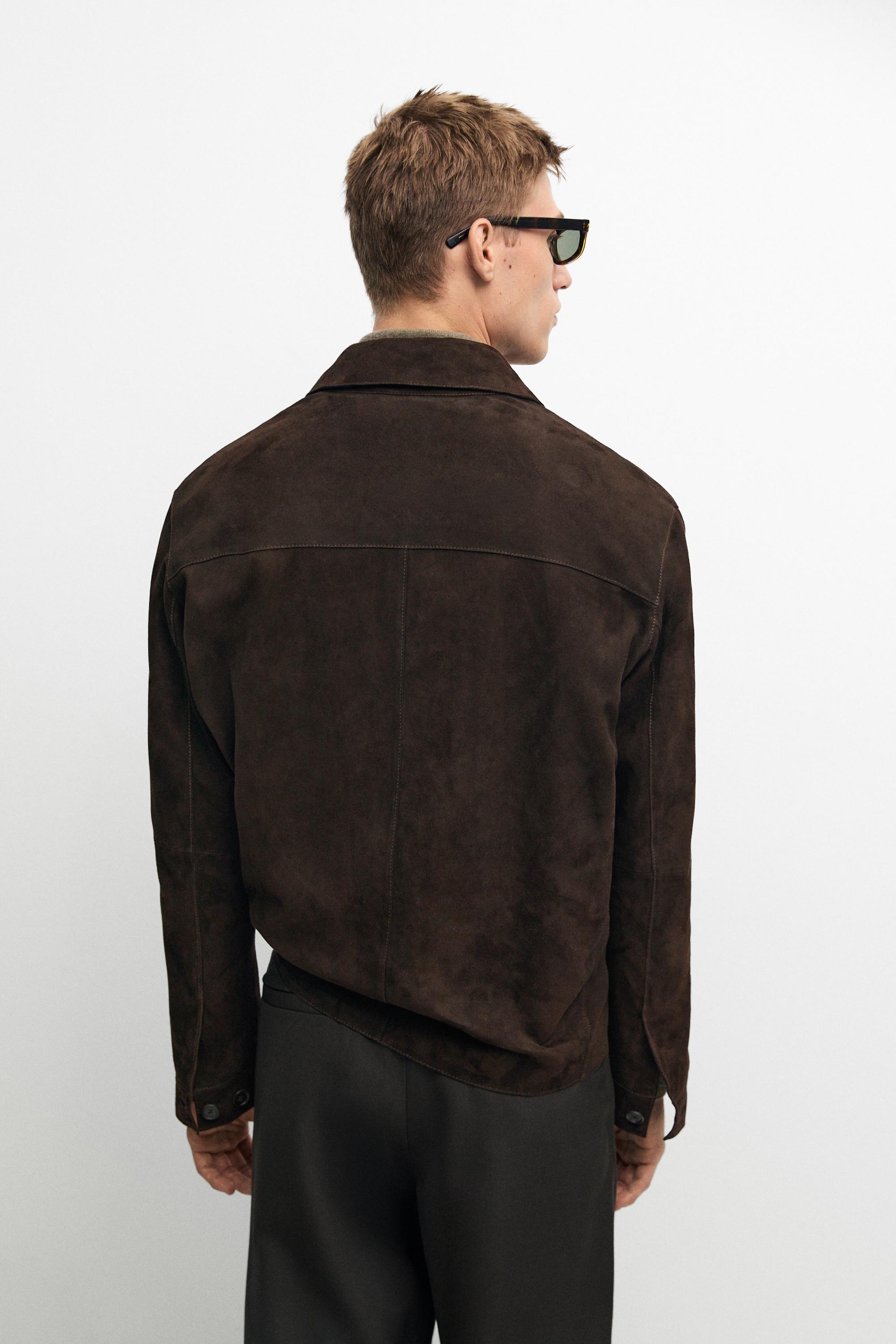 Suede leather pocket overshirt — Chocolate