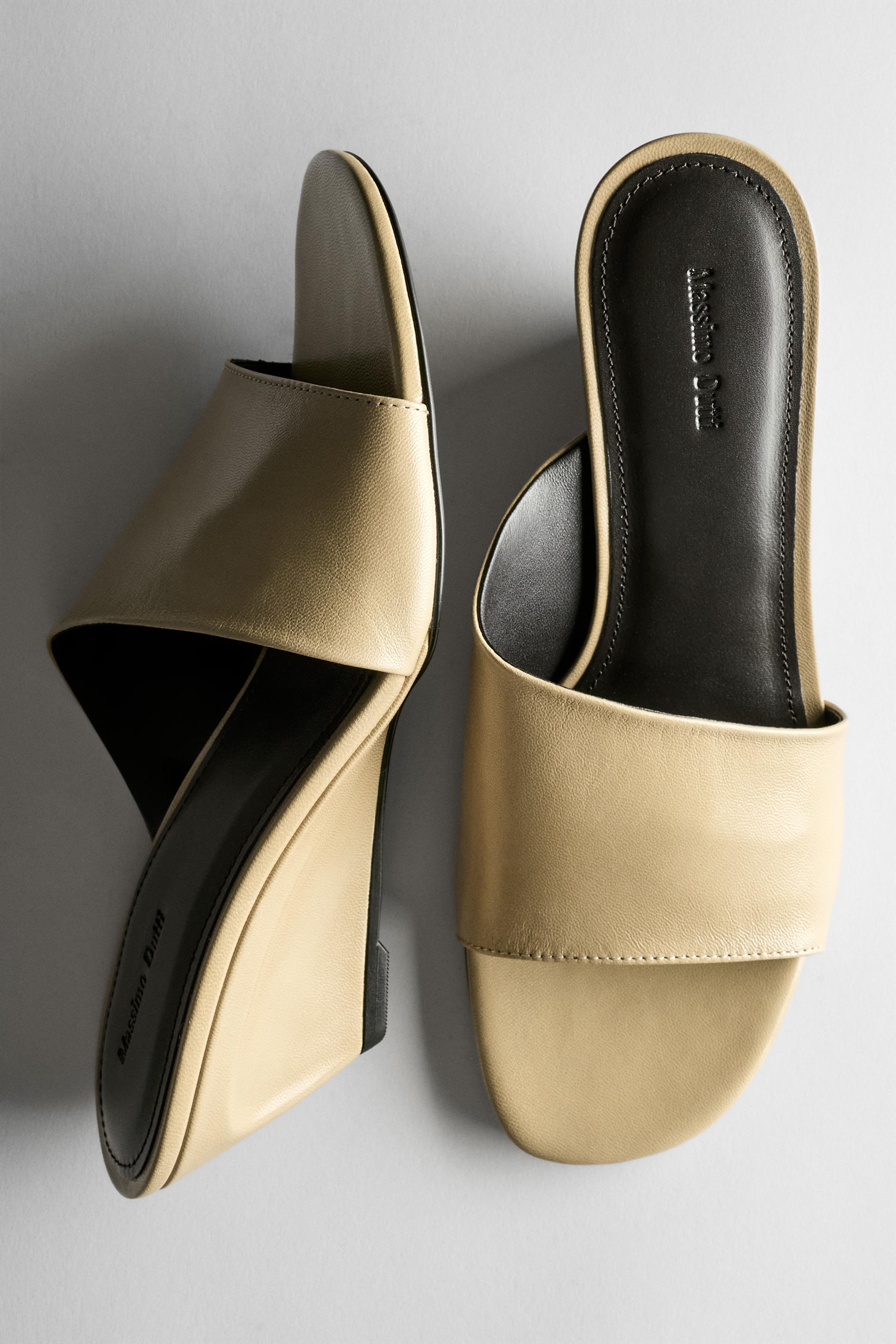 Soft leather wedge heel sandals — BEIGE