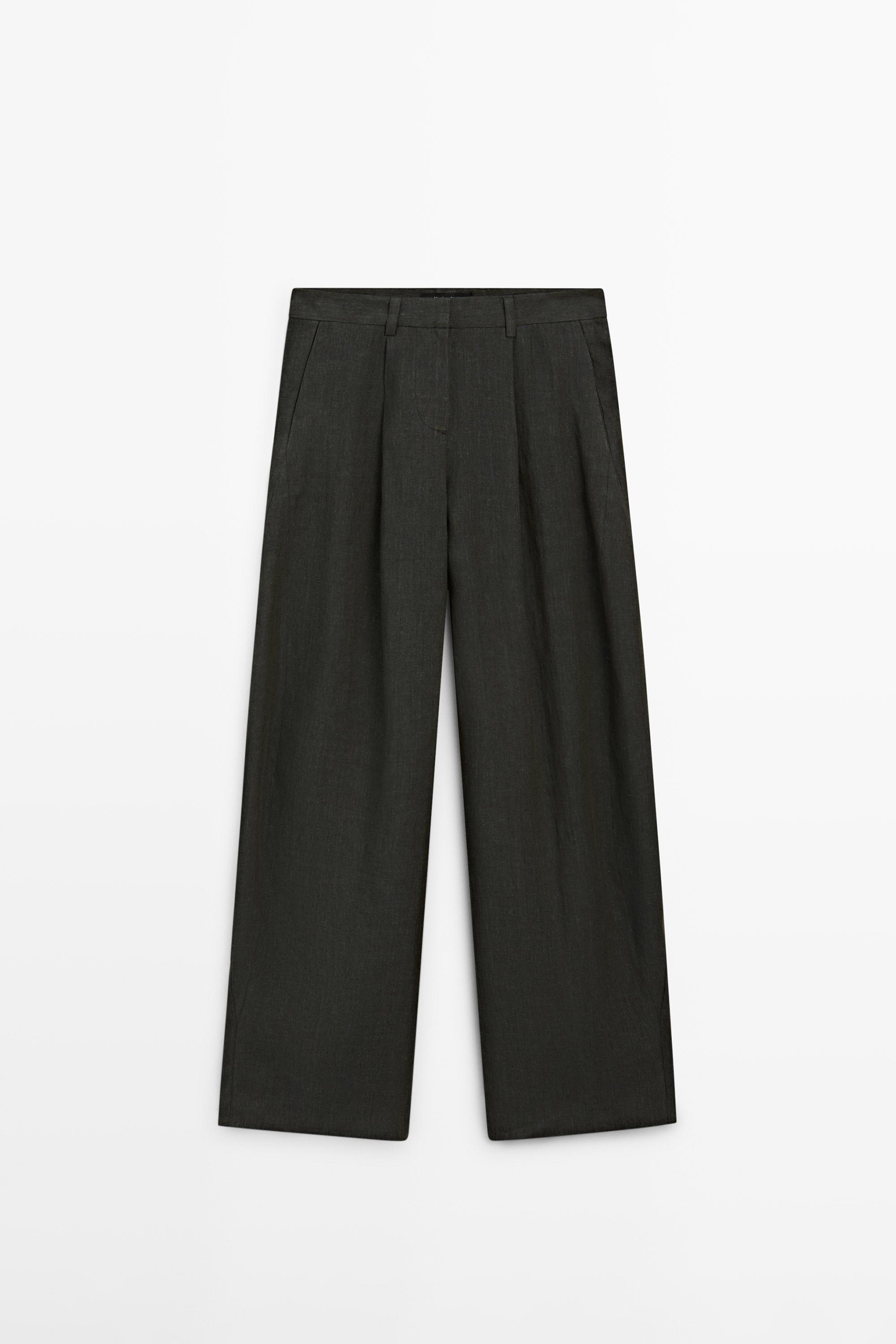 Melange trousers with linen side piece
