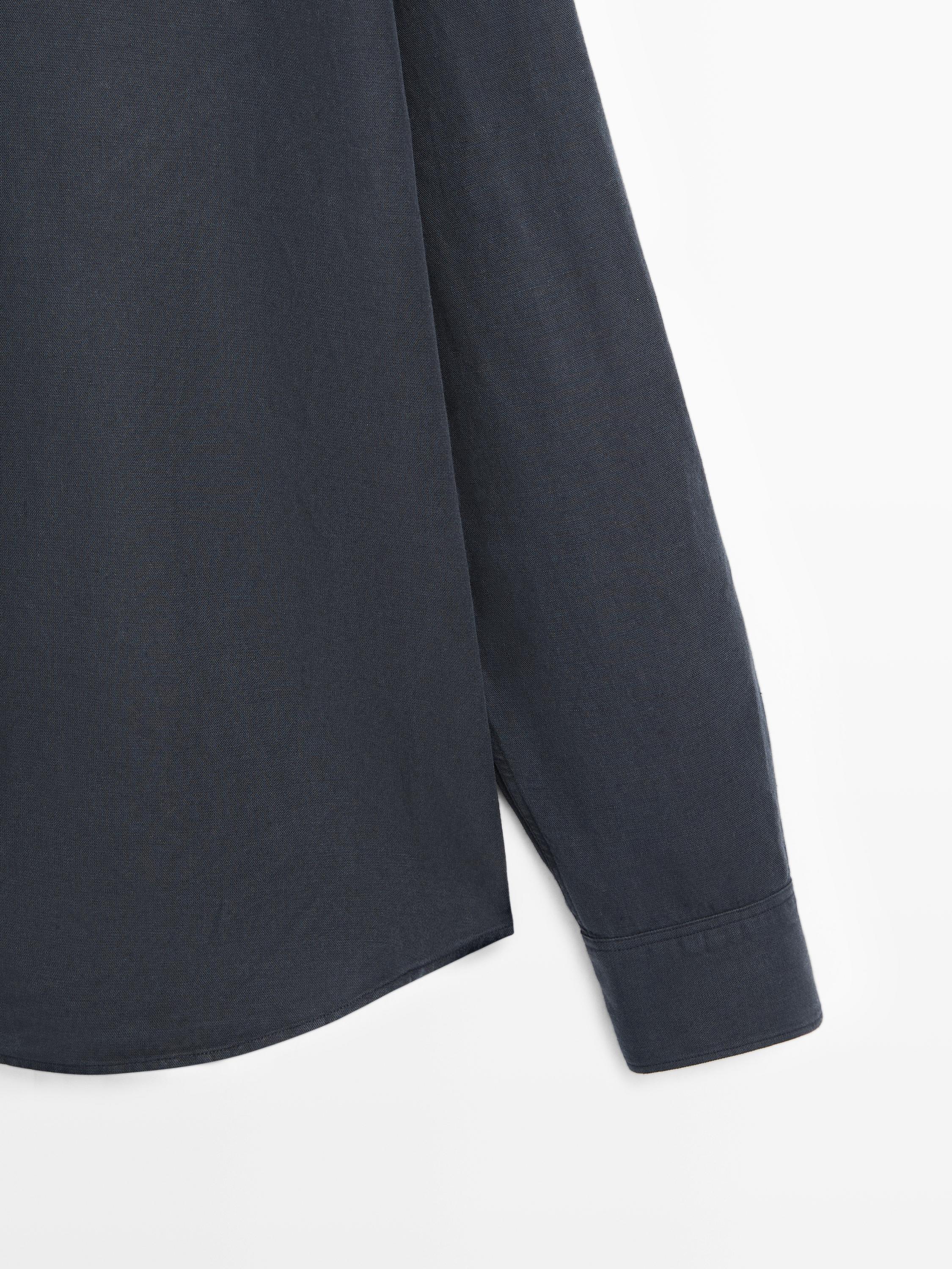 Regular fit linen blend shirt — NAVY BLUE