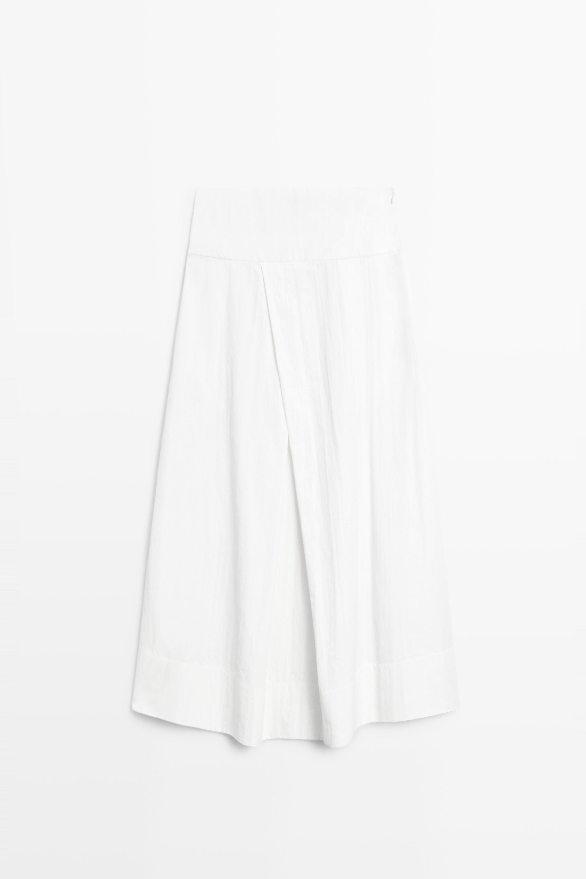 Midi skirt with yoke and pleated detail — WHITE