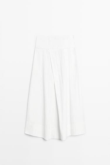 Midi skirt with yoke and pleated detail — WHITE 2