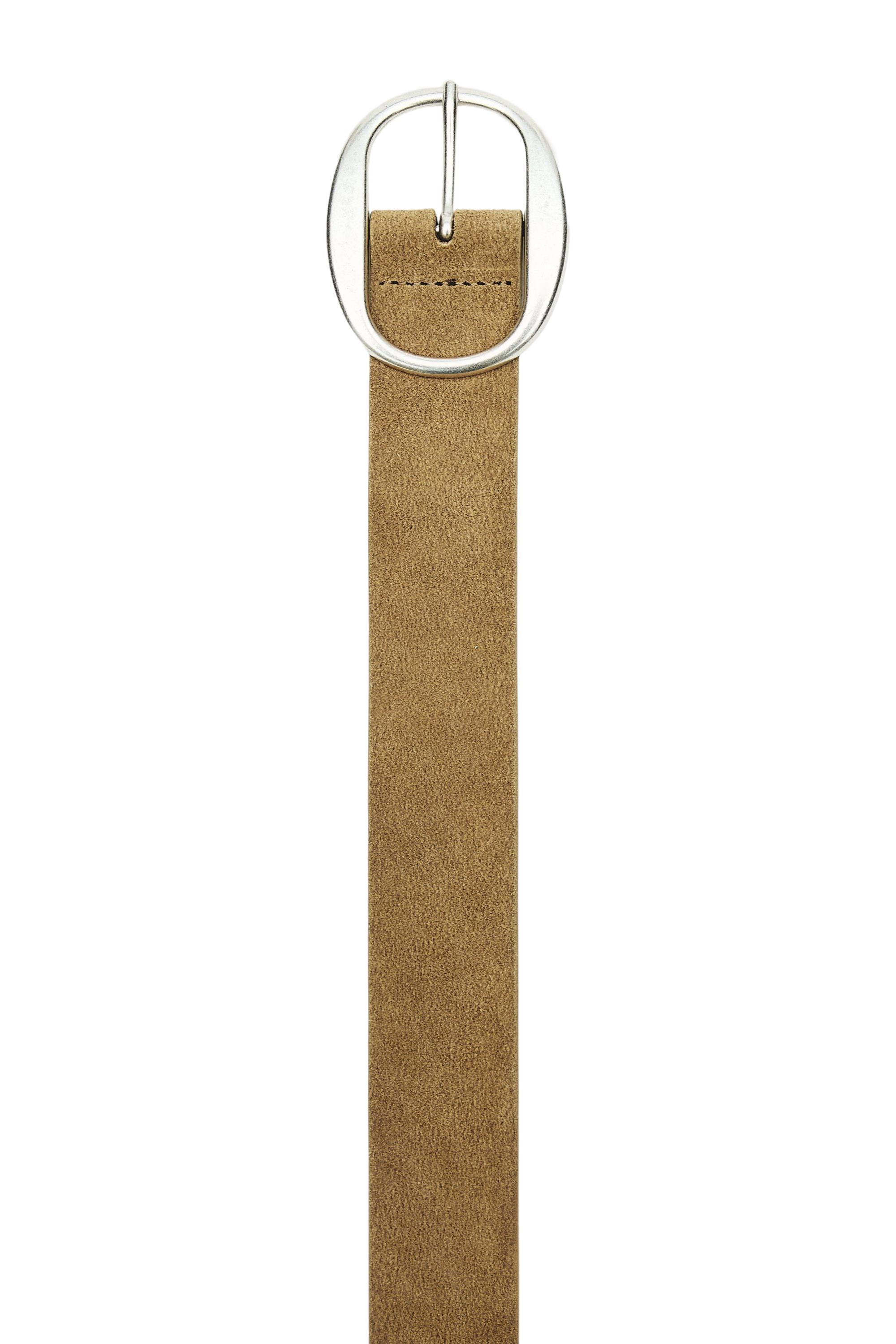 Split suede leather belt with oval buckle — SAND