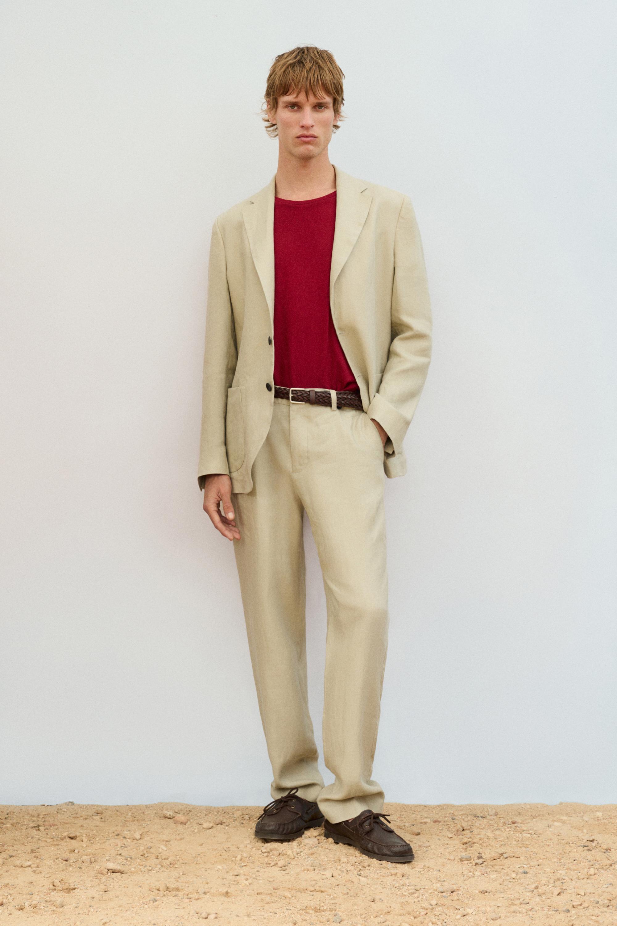 100% linen suit blazer — BEIGE
