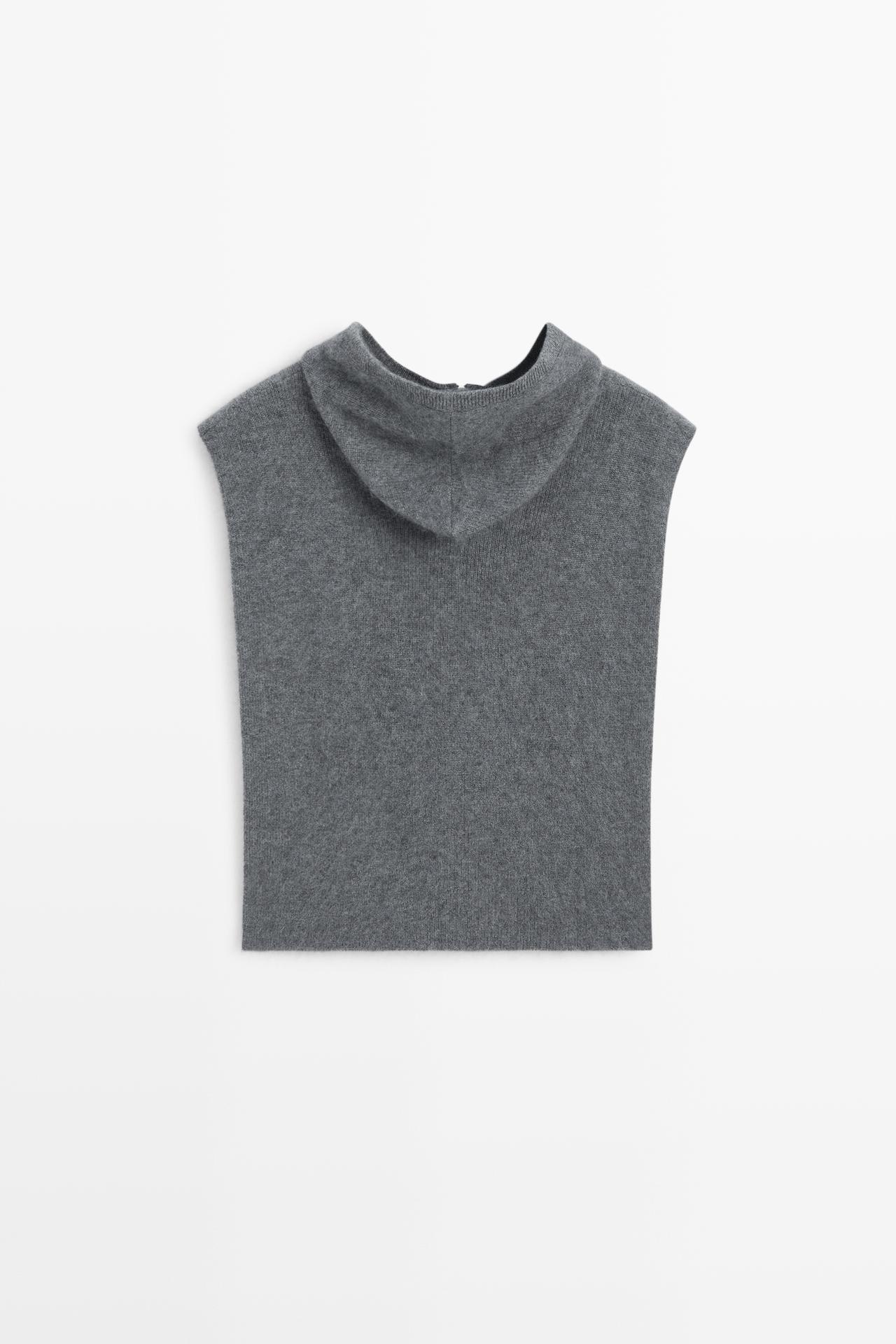 100% cashmere hooded knit vest — GREY