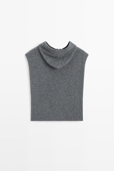 100% cashmere hooded knit vest — GREY 6