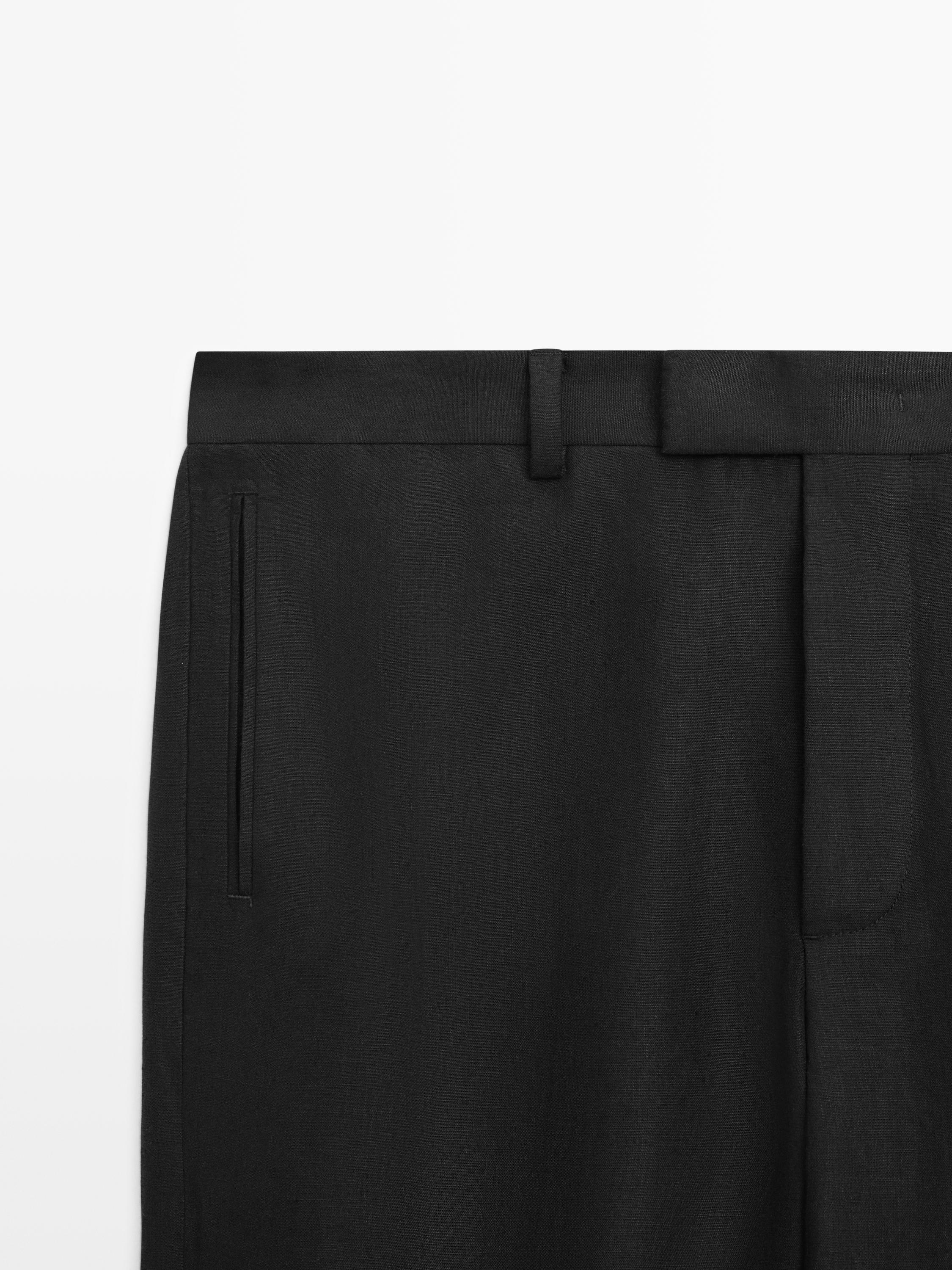 Linen tailored fit barrel trousers — BLACK