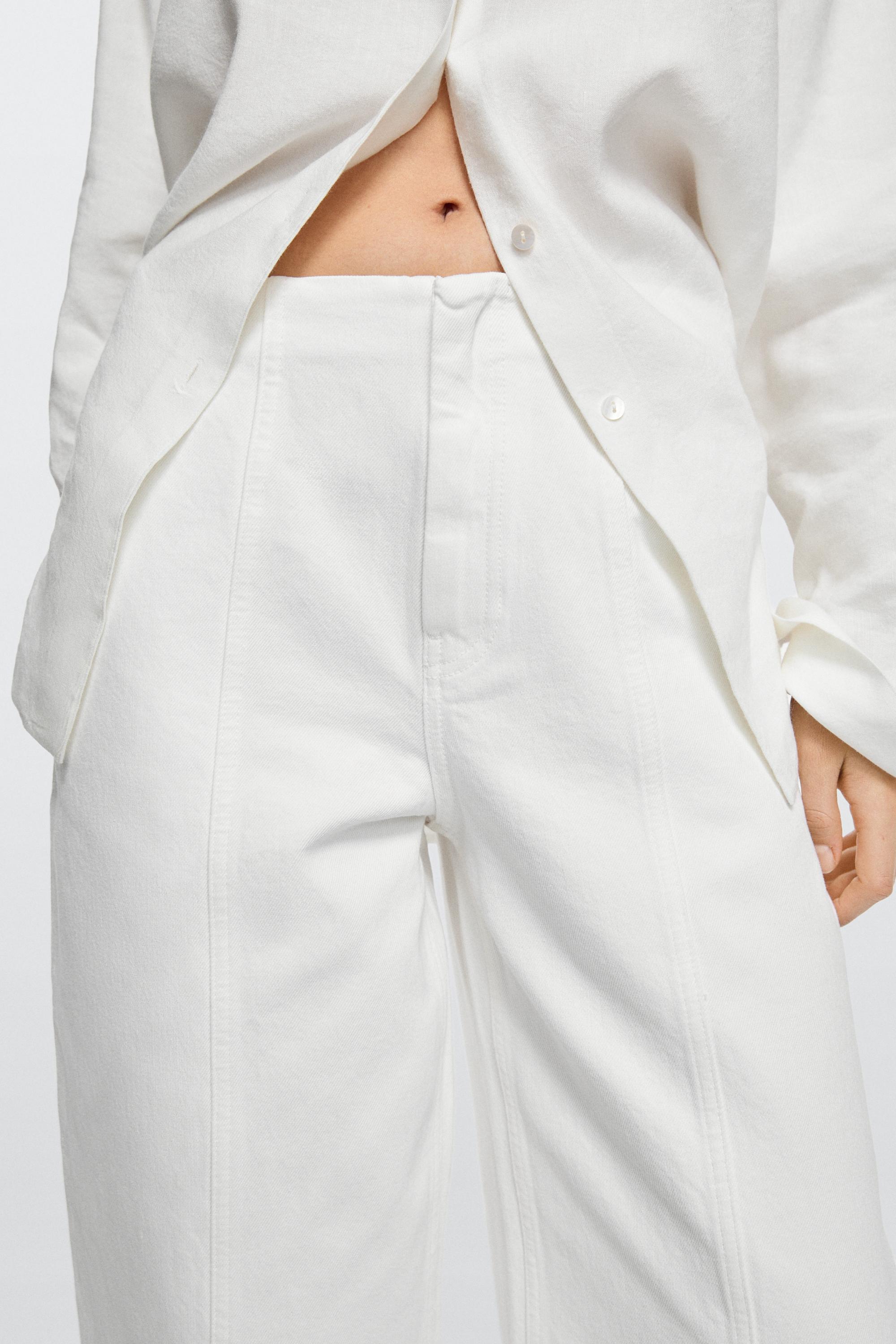 Barrel fit jeans with seam details — Off white