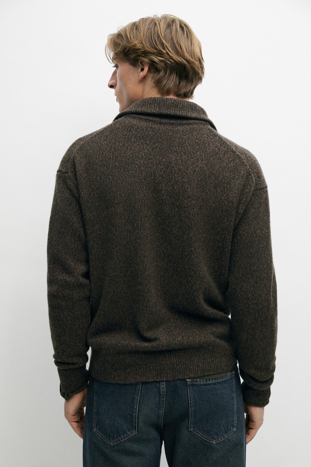 100% wool knit zip-up cardigan — PINE GREEN