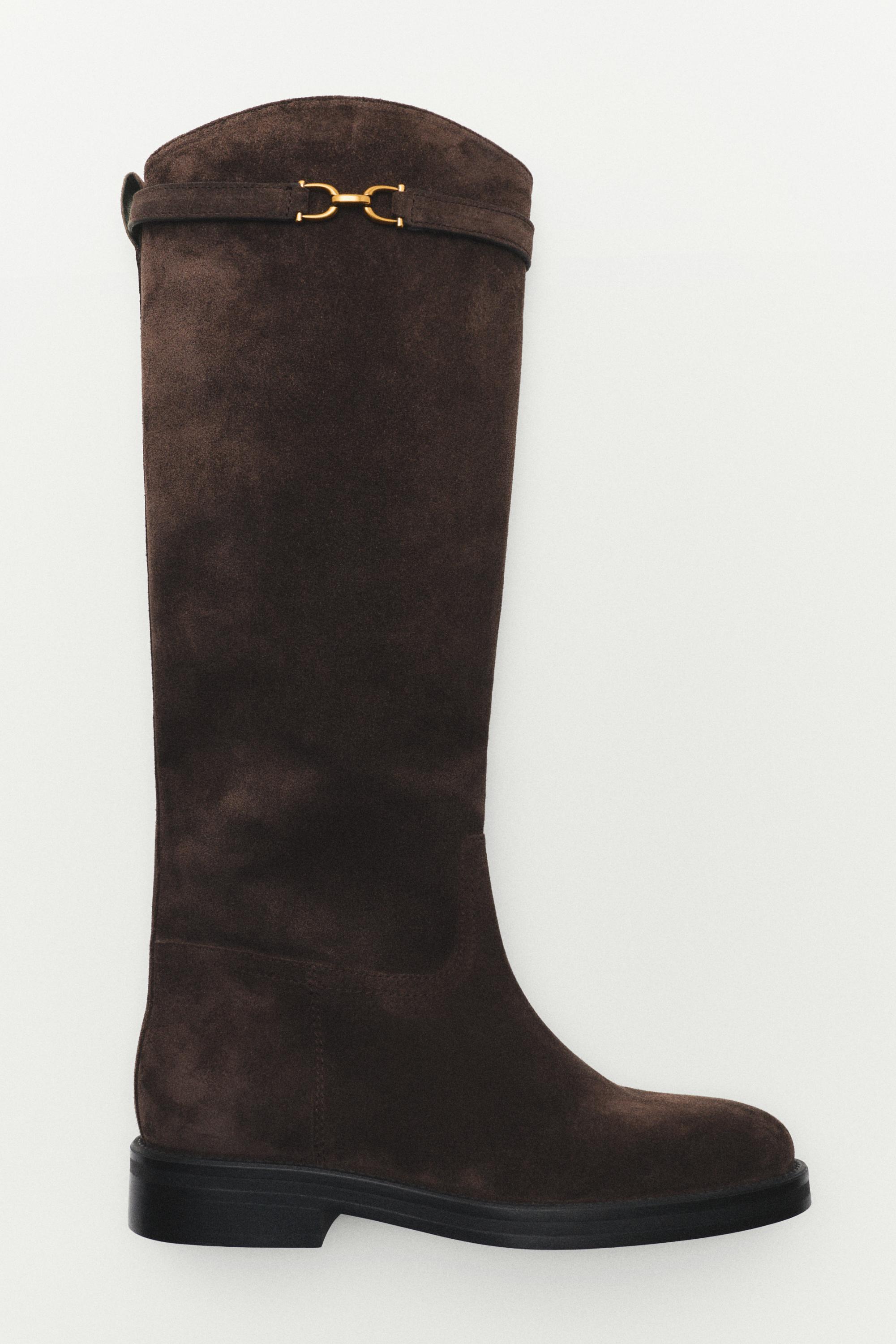 Split suede leather equestrian boot — BROWN