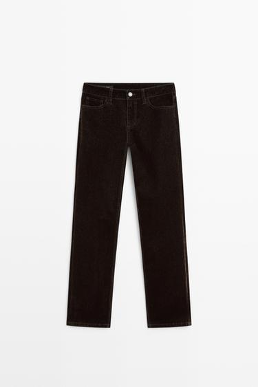 Low-rise straight-leg jeans with flocking finish — MOLE BROWN 2