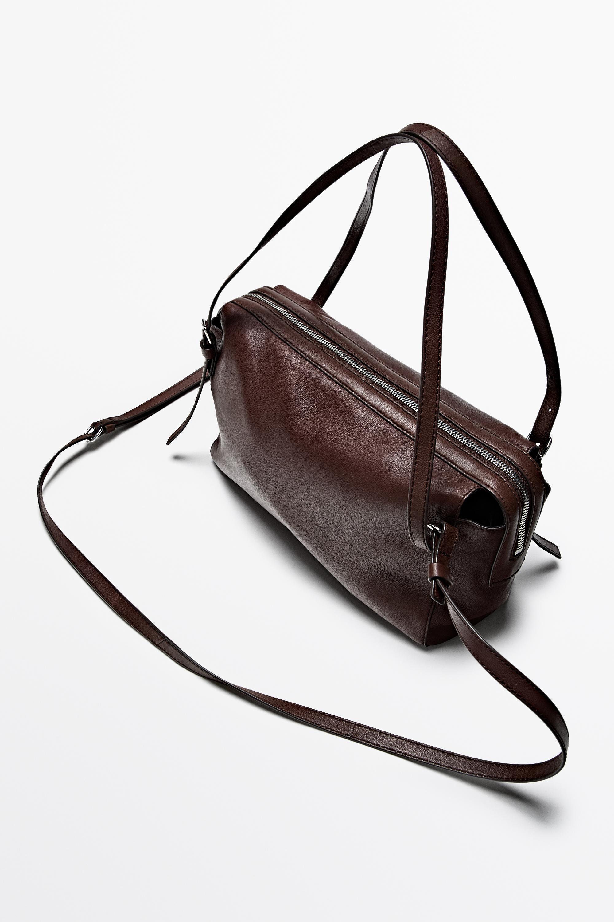 Medium nappa leather satchel bag — BROWN MARL