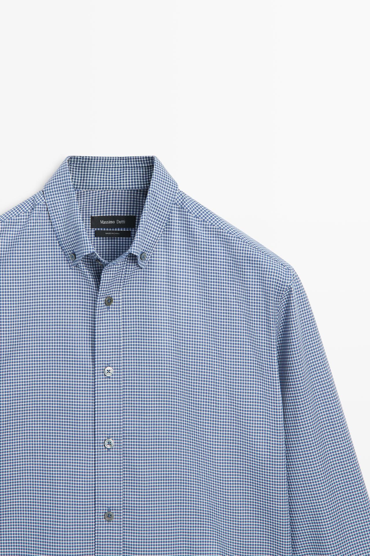 Regular fit micro-check shirt — DEEP BLUE