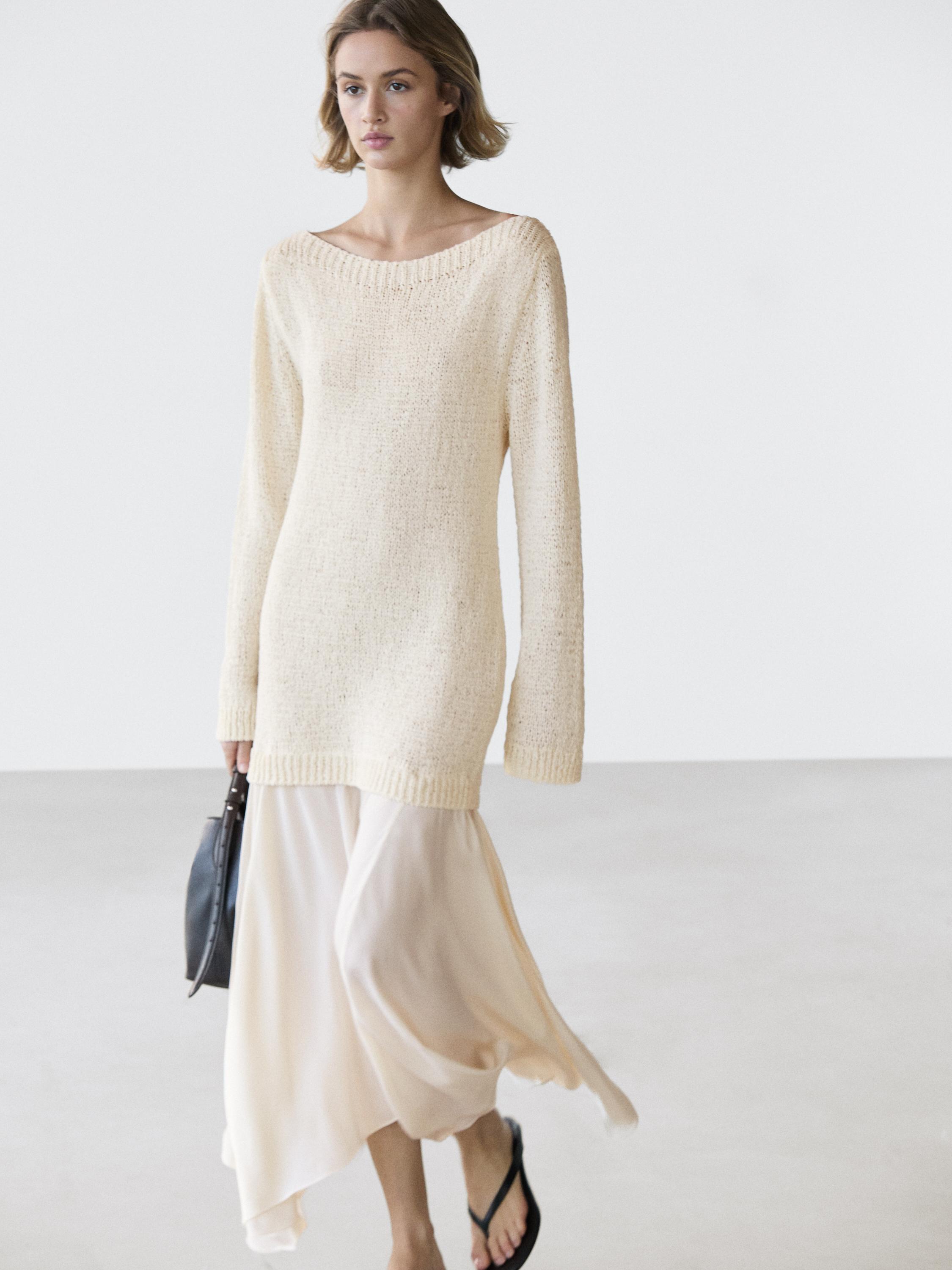 Combined asymmetric midi dress — CREAM