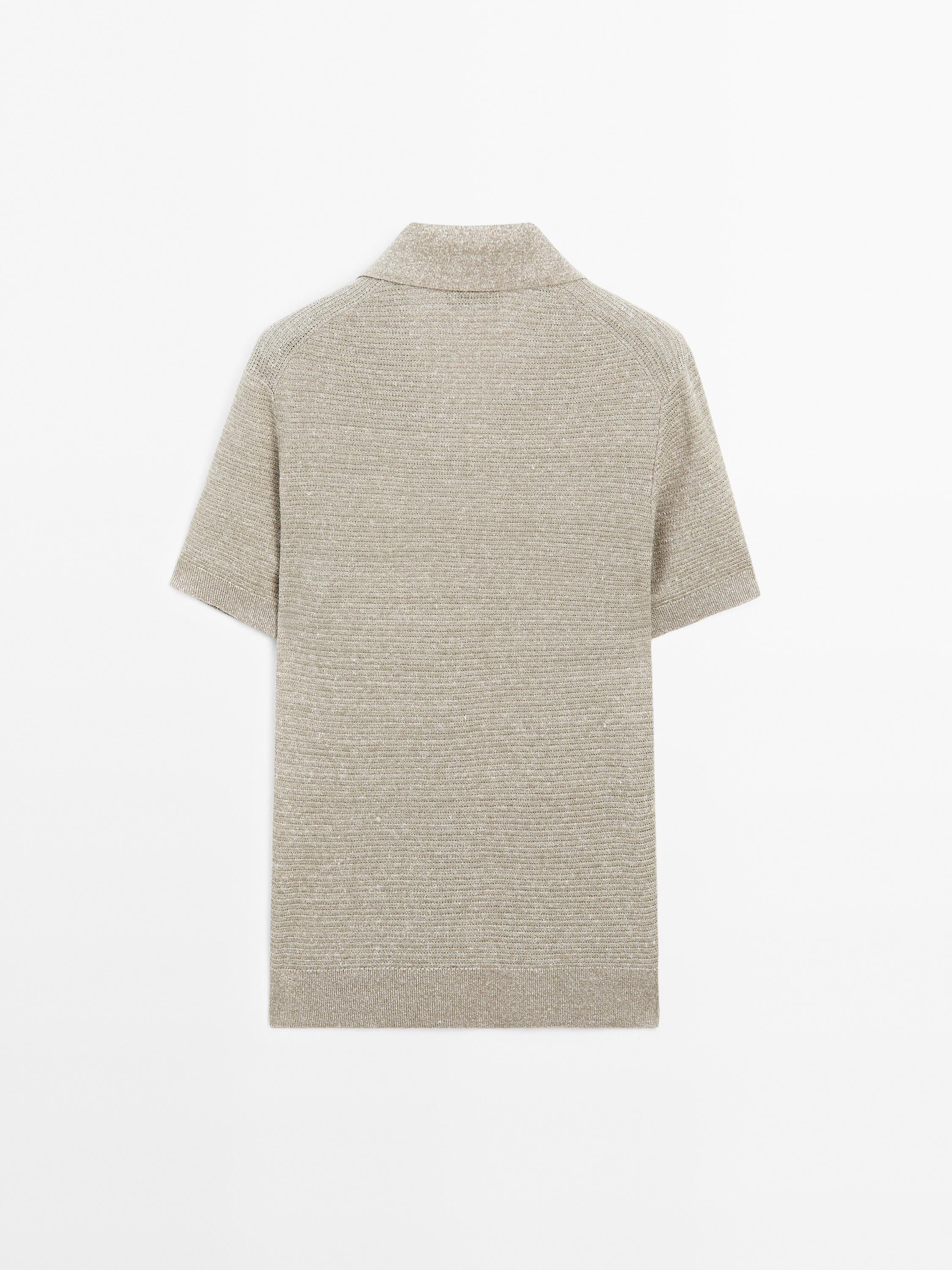 Linen and cotton knit polo shirt
