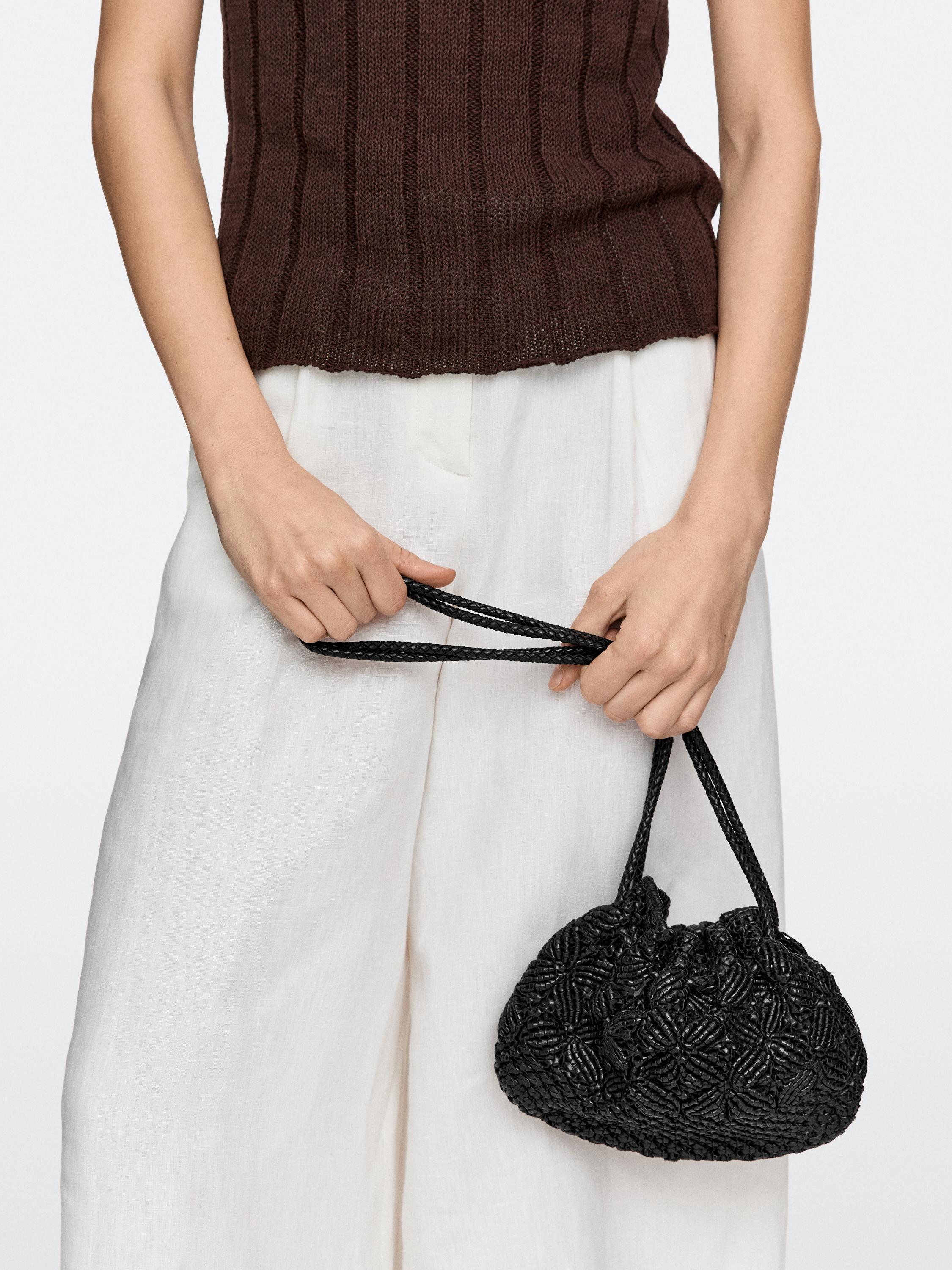 Nappa leather macramé pouch bag — BLACK