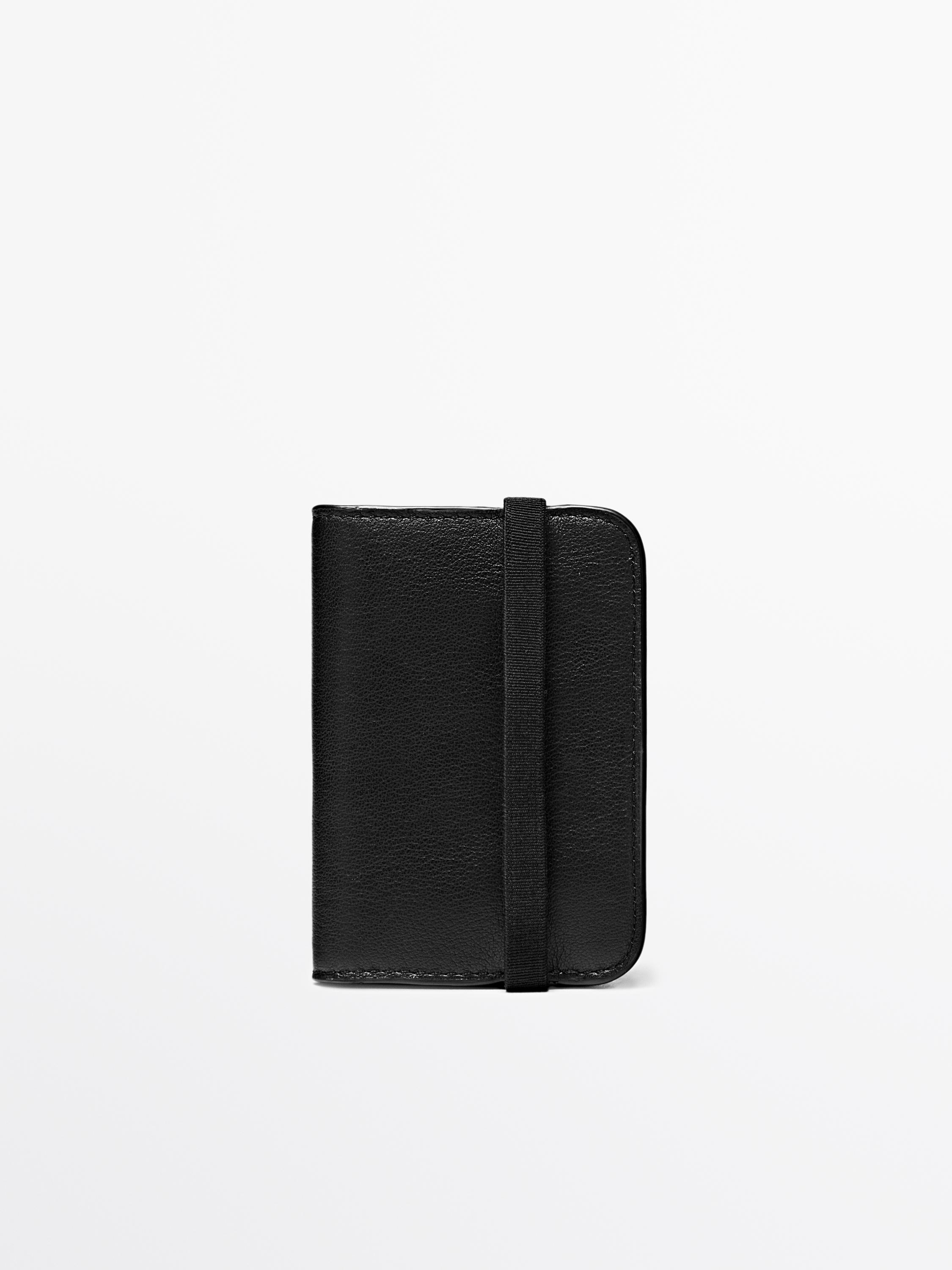 Nappa leather card holder with flap — BLACK