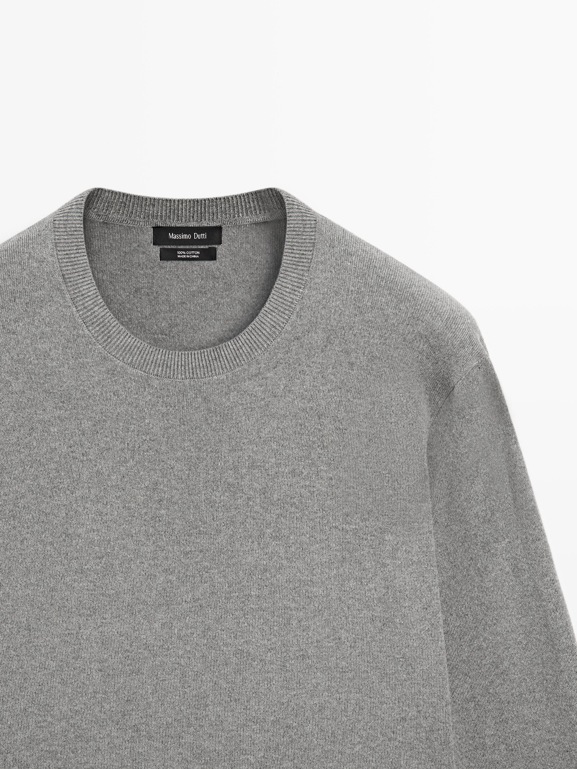 Knit 100% cotton crew neck sweater — Medium Grey