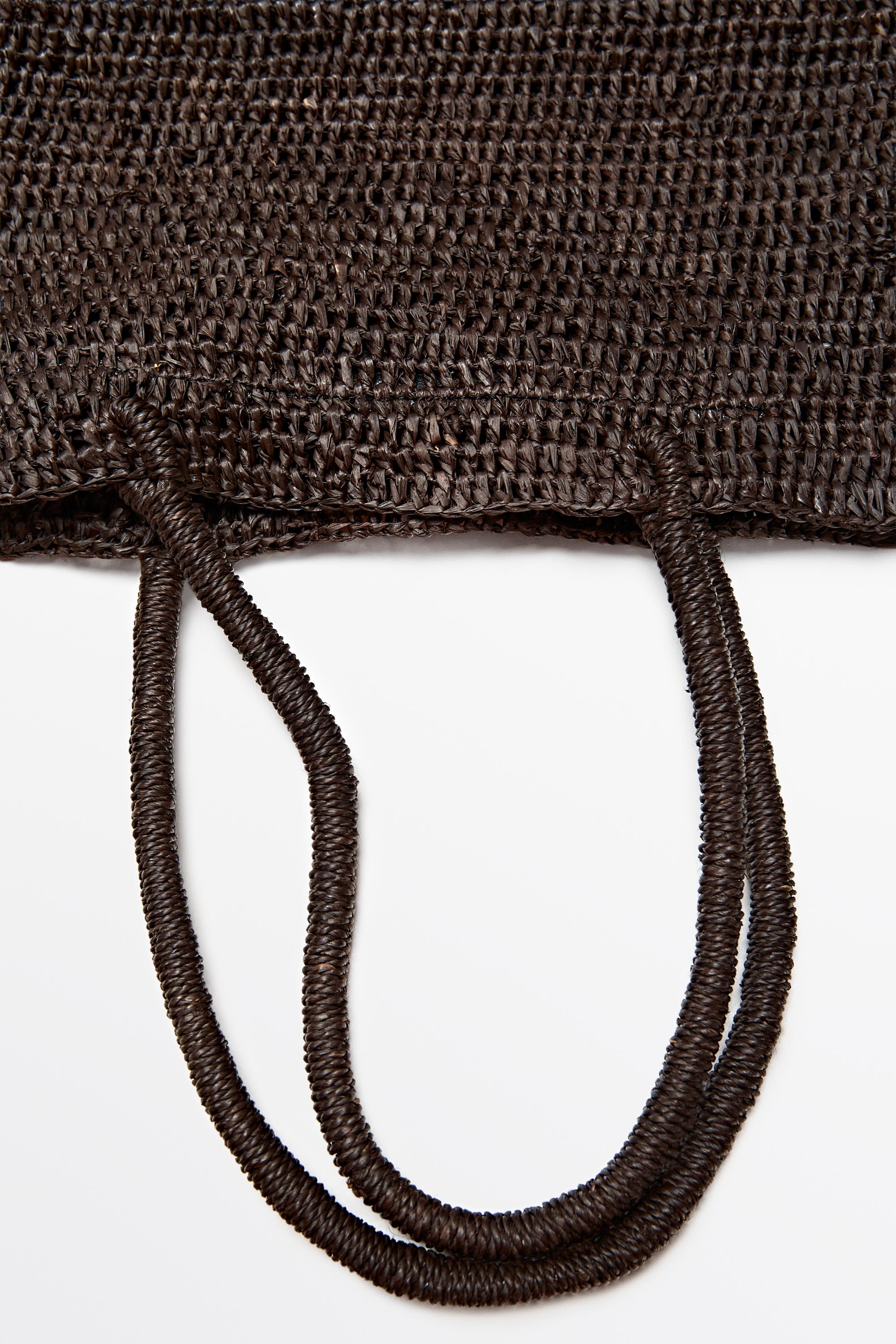 Mini raffia bucket bag — BROWN