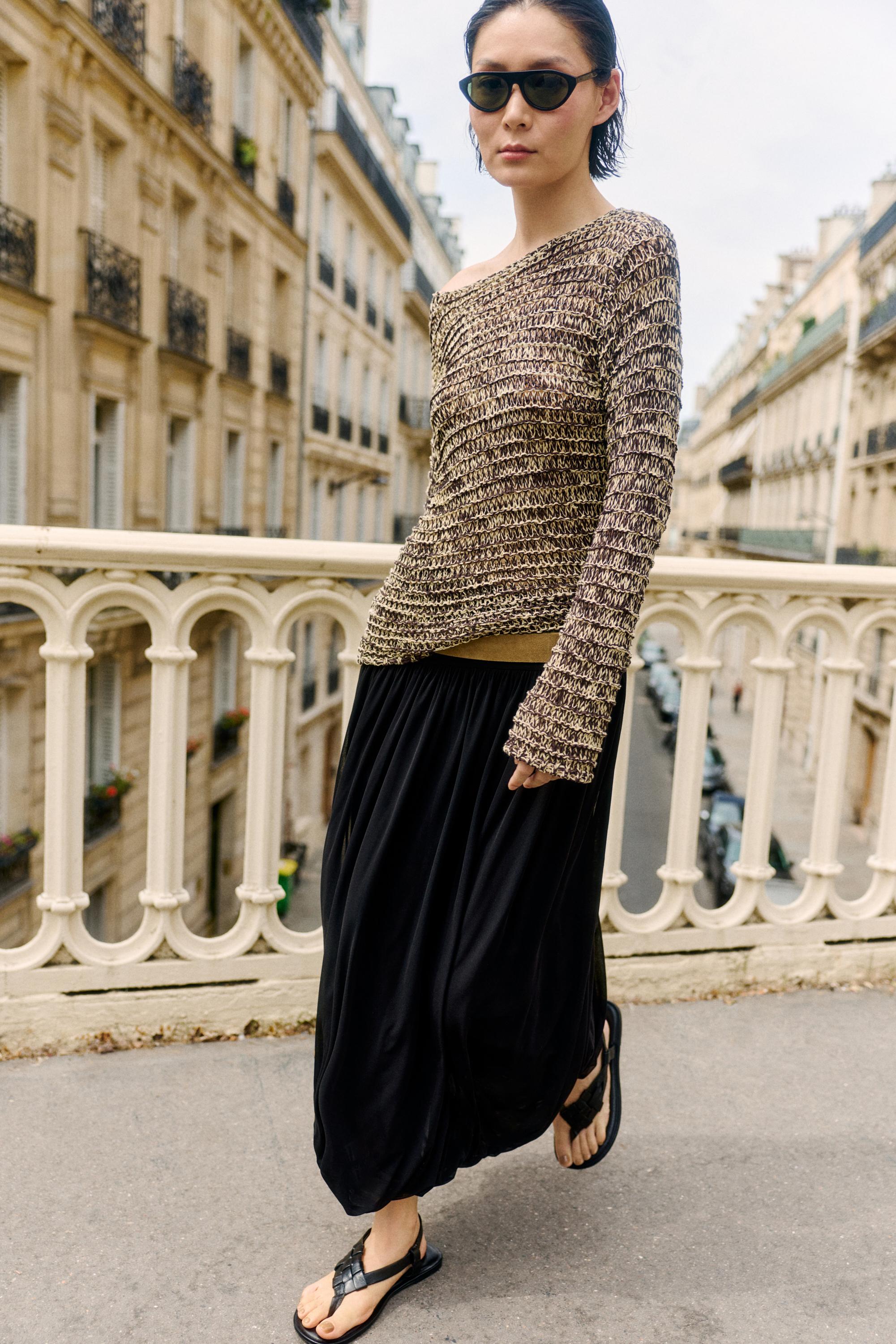 Balloon-effect flowing skirt — BLACK