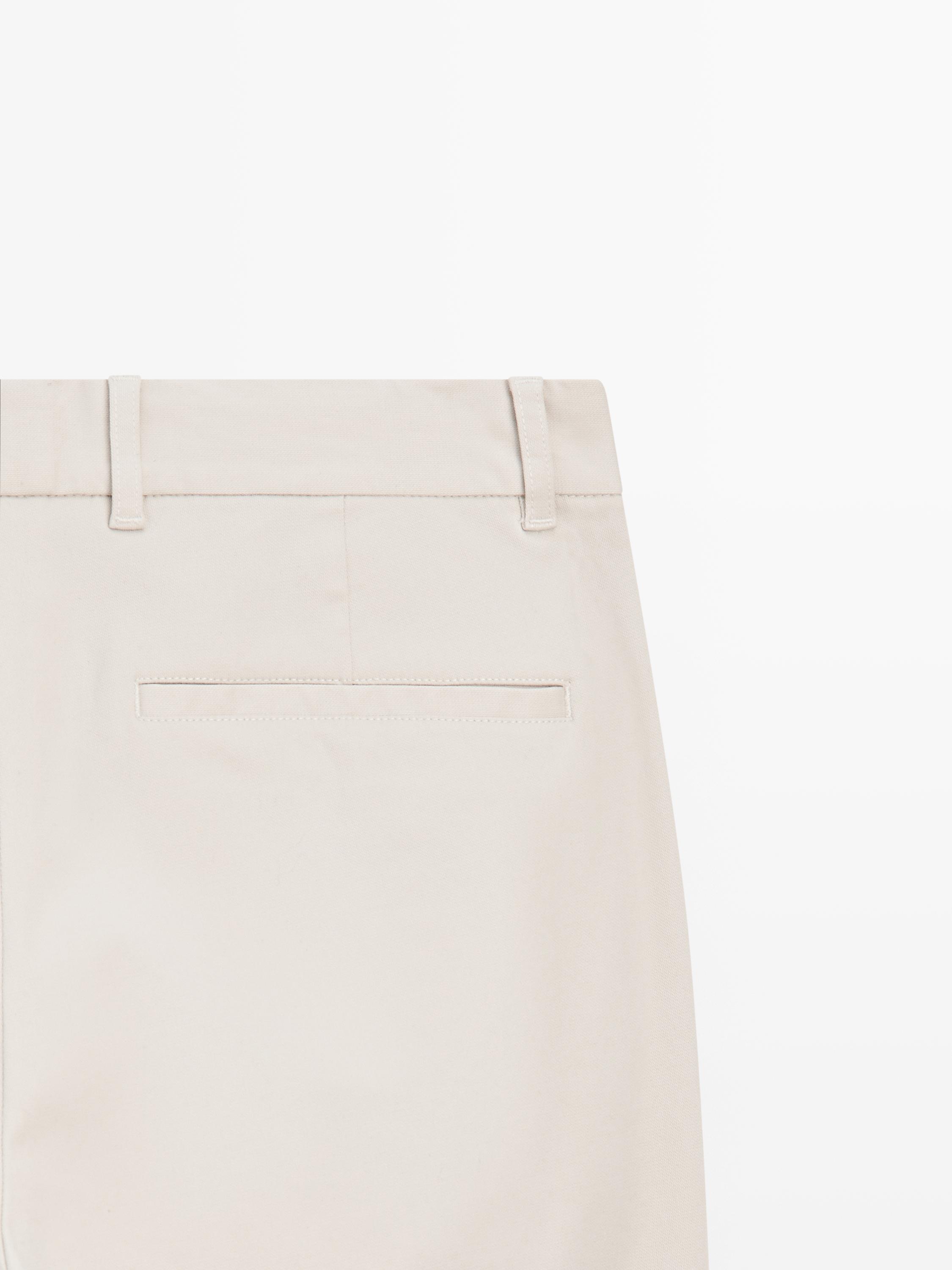 Cotton blend tapered fit trousers — BEIGE