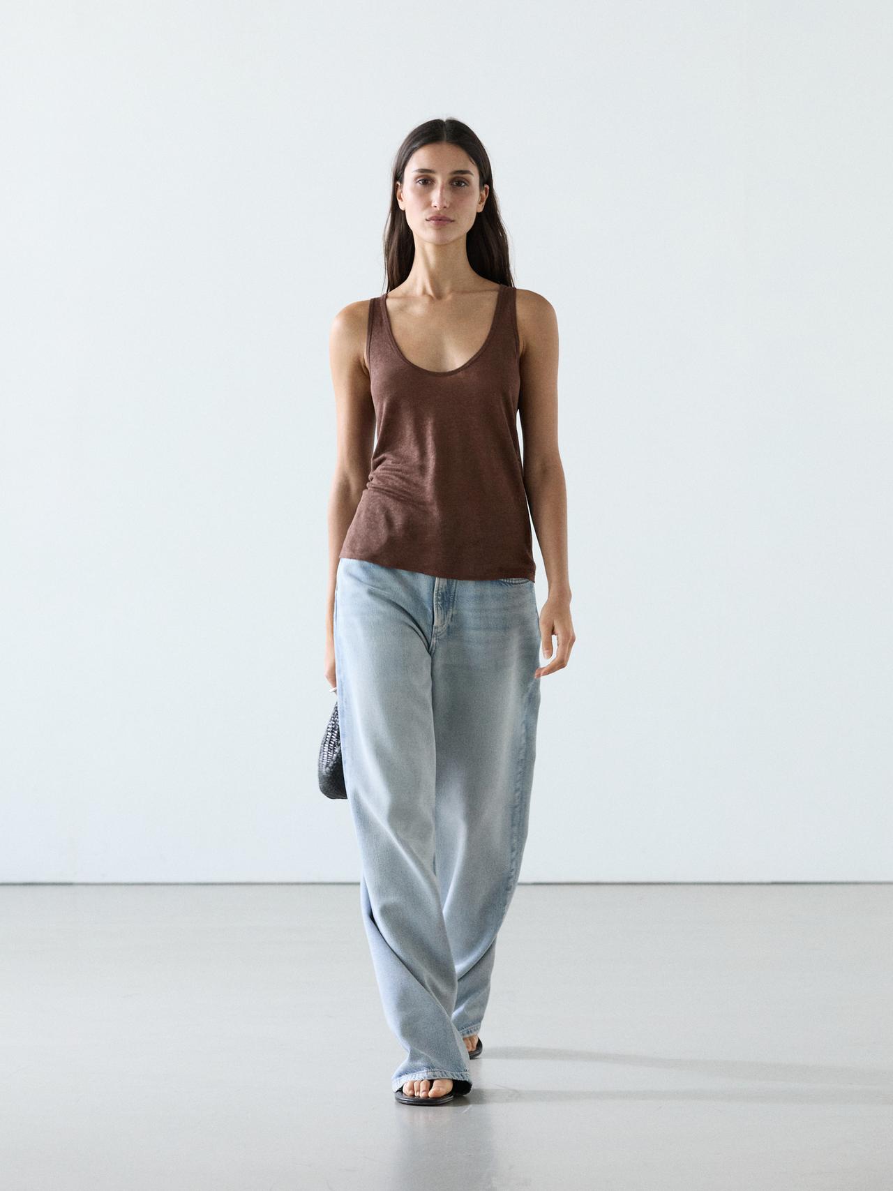 Flowing 100% linen top — Chocolate
