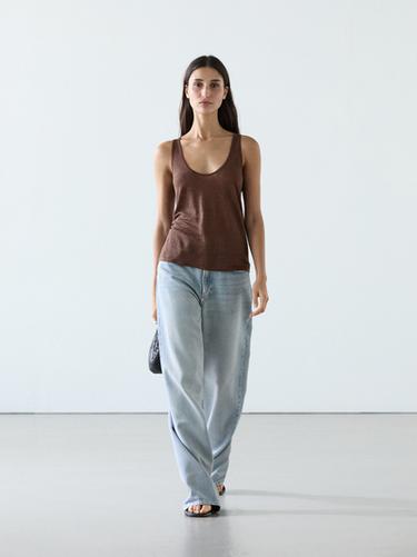 Flowing 100% linen top — Chocolate 1