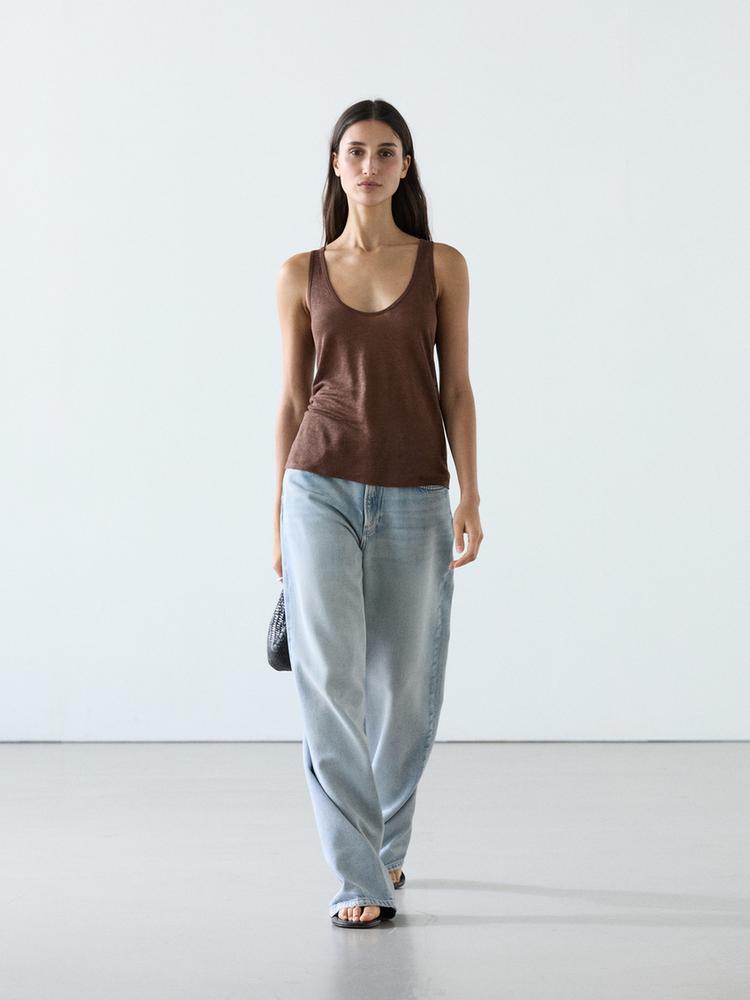 Flowing 100% linen top — Chocolate