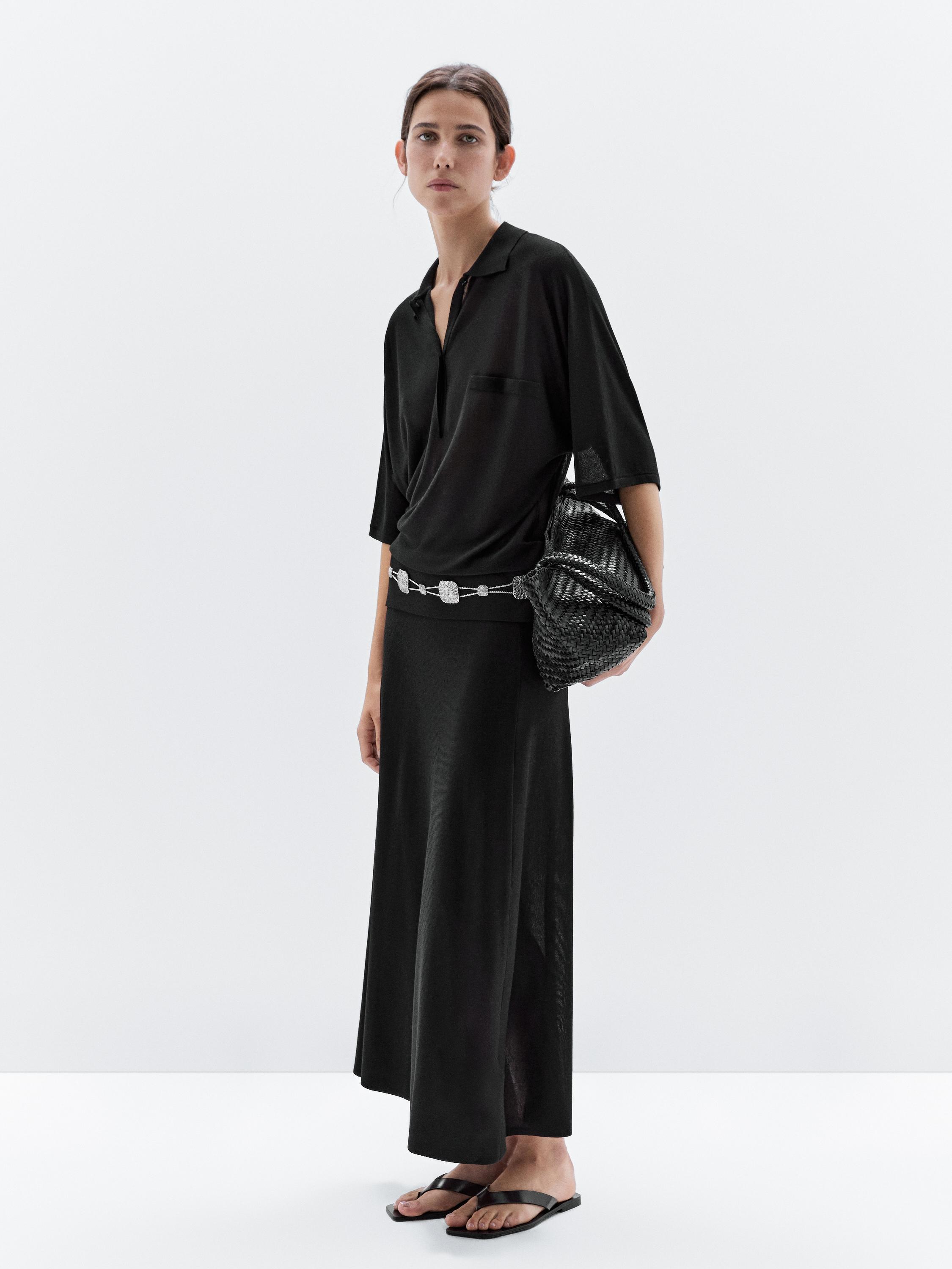 Knit A-line midi skirt