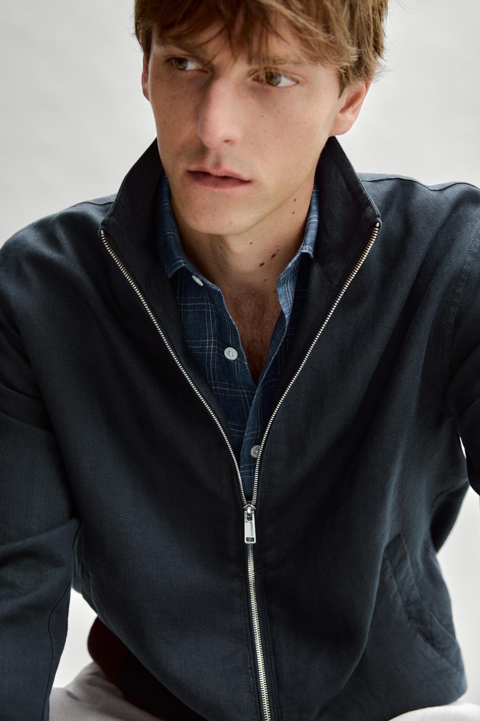 Linen bomber jacket — NAVY BLUE
