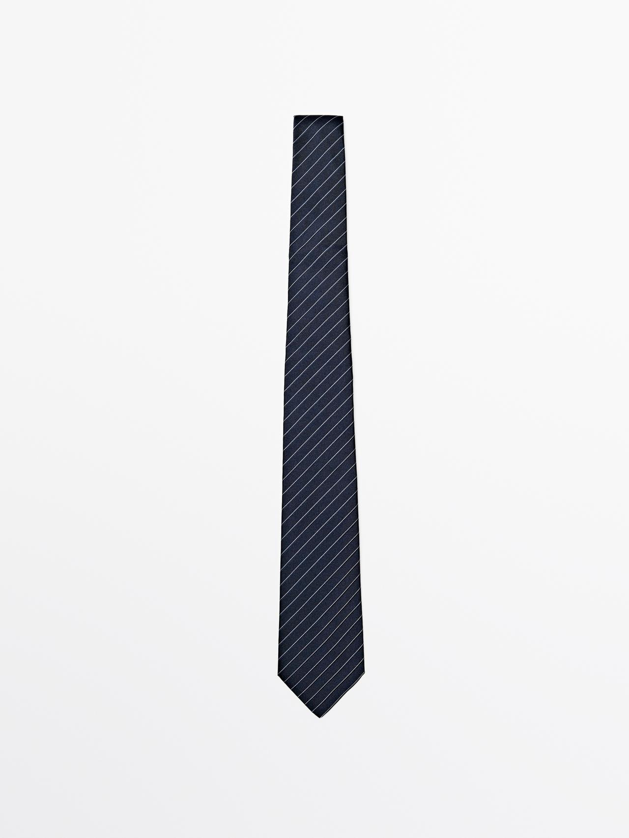 Corbata Rayas 100% Seda - Azul Marino - 01 - Massimo Dutti - Hombre