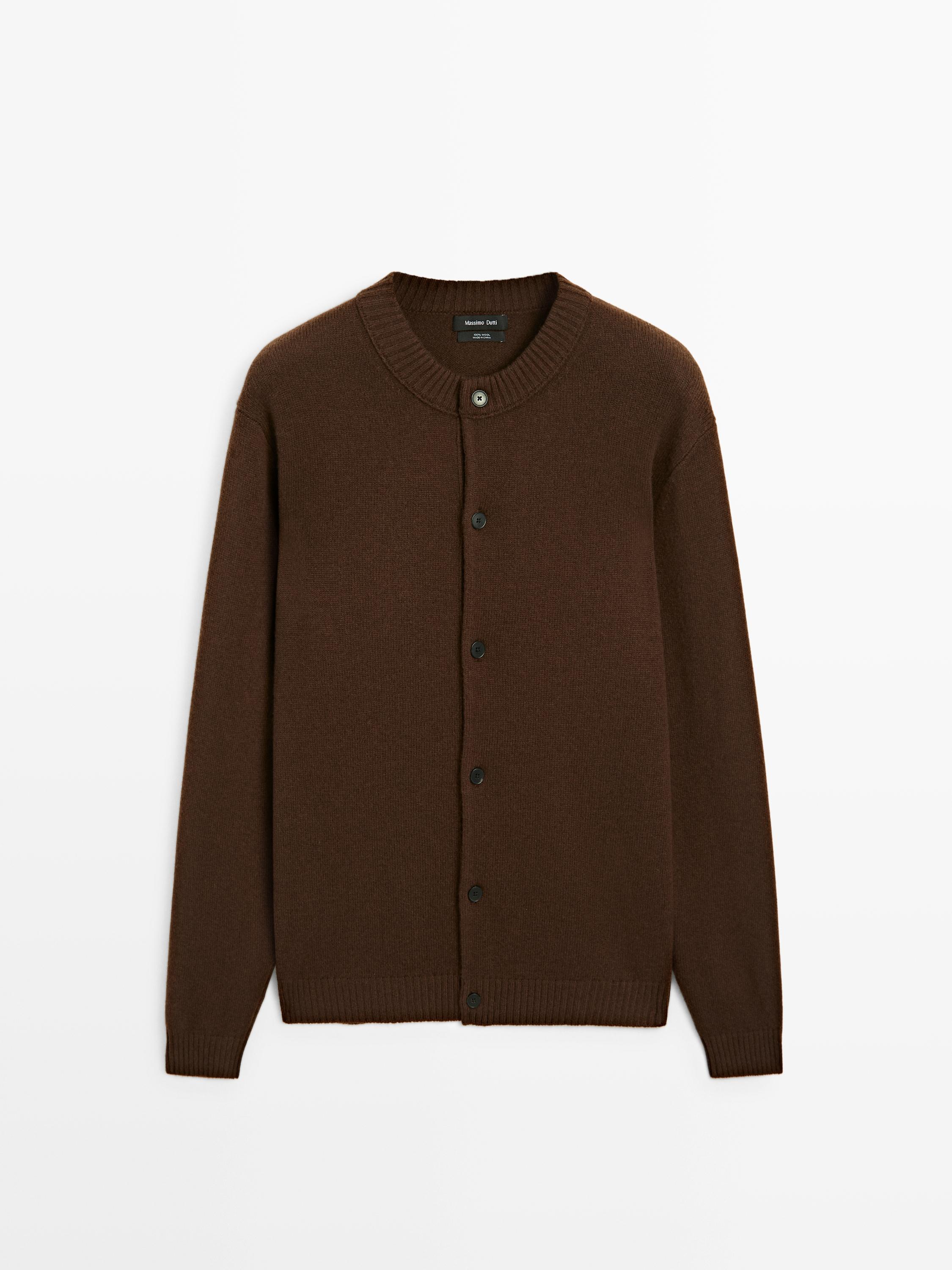 100% wool knit crew neck cardigan