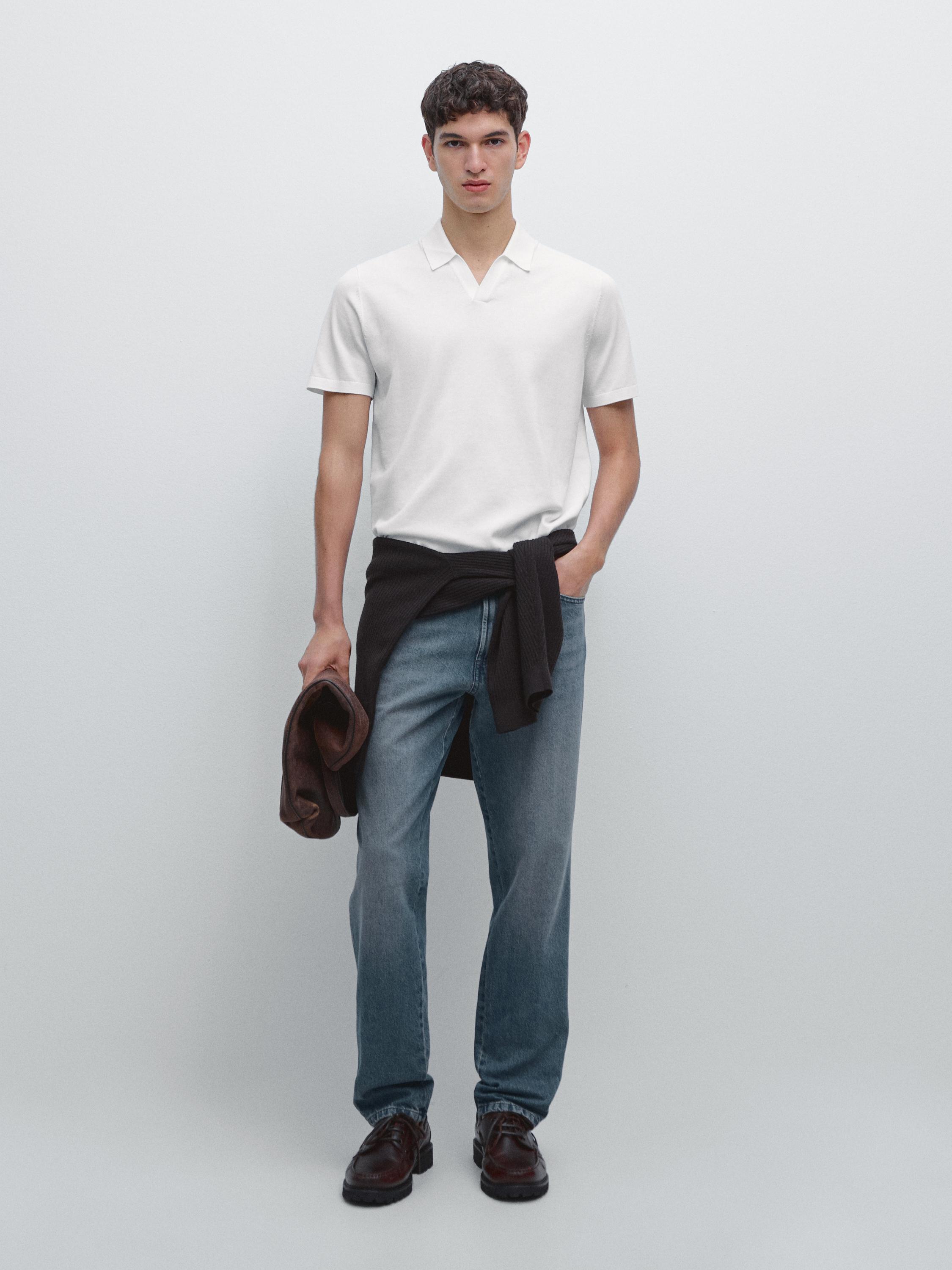 Short sleeve cotton knit polo shirt