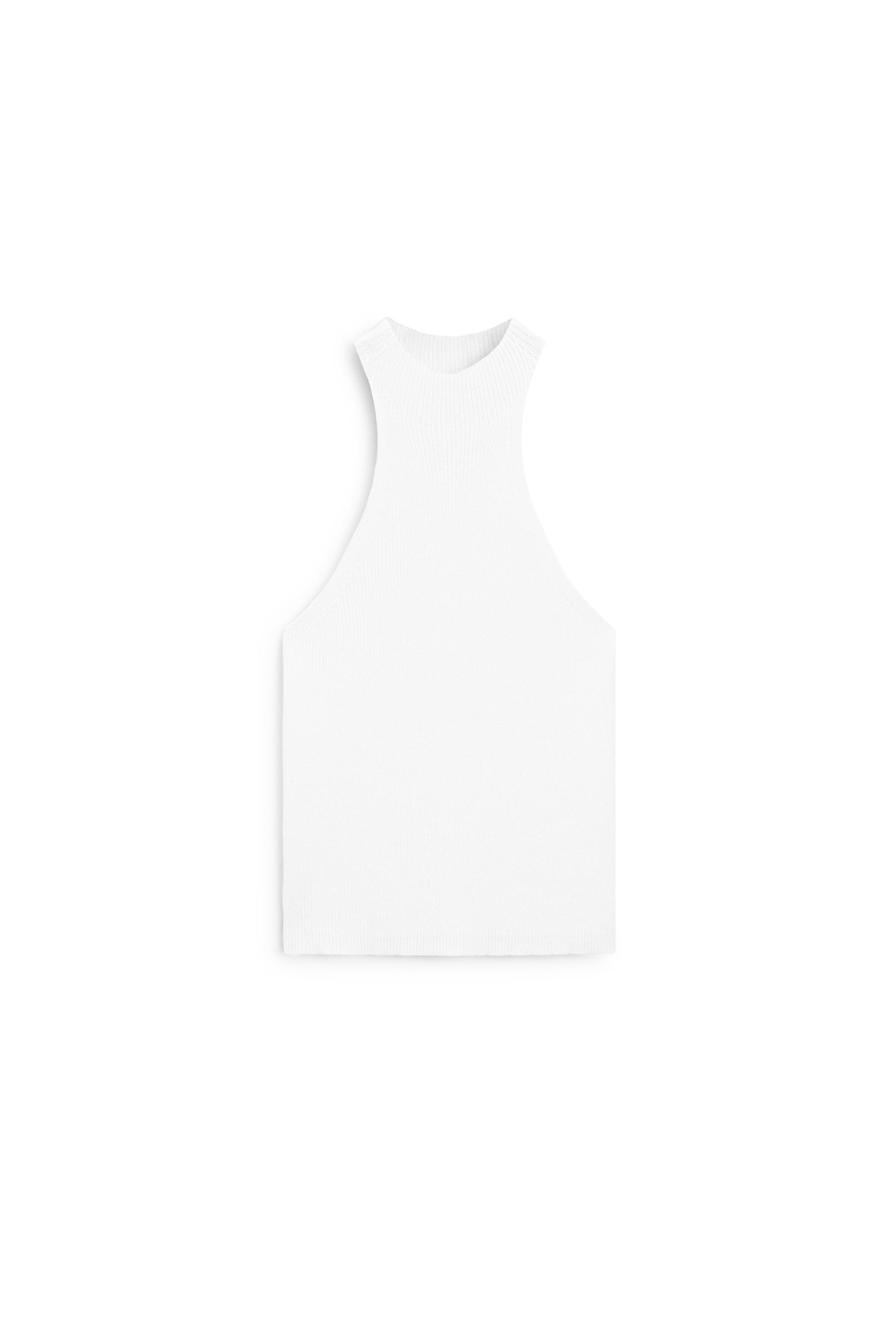 Cotton blend halter top with ribbed detail — WHITE