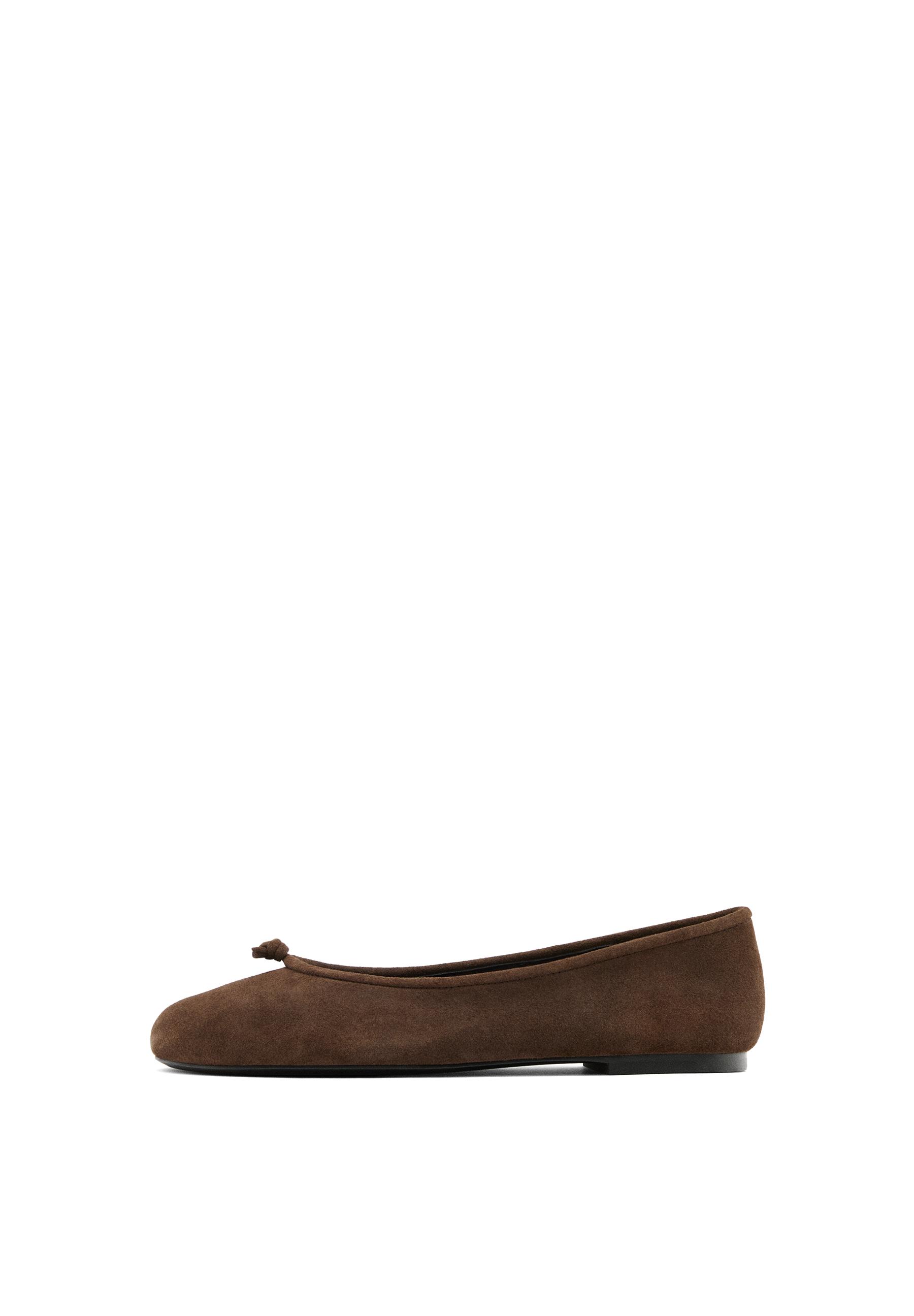 Leather ballet flats with knot — BROWN