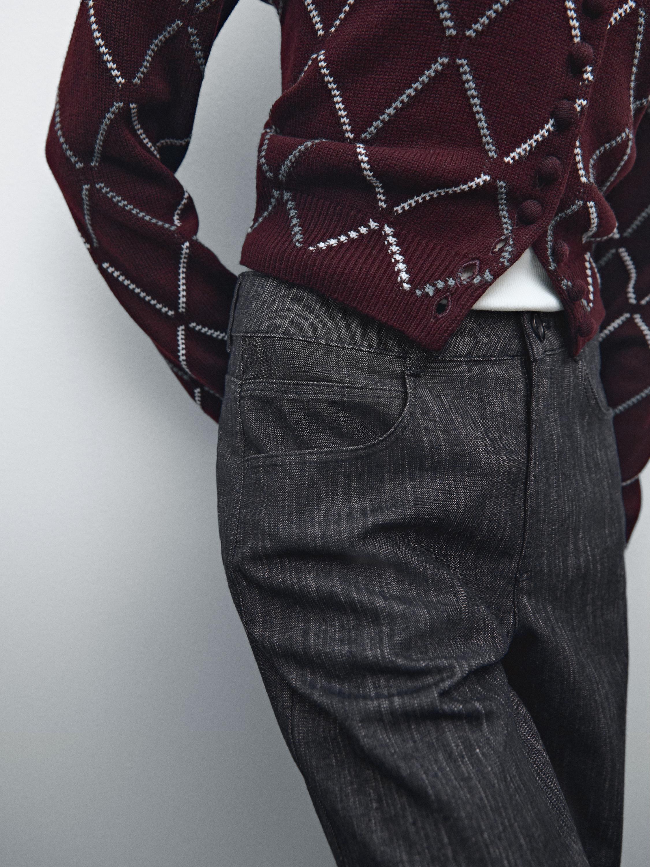Straight-leg flecked cotton blend trousers