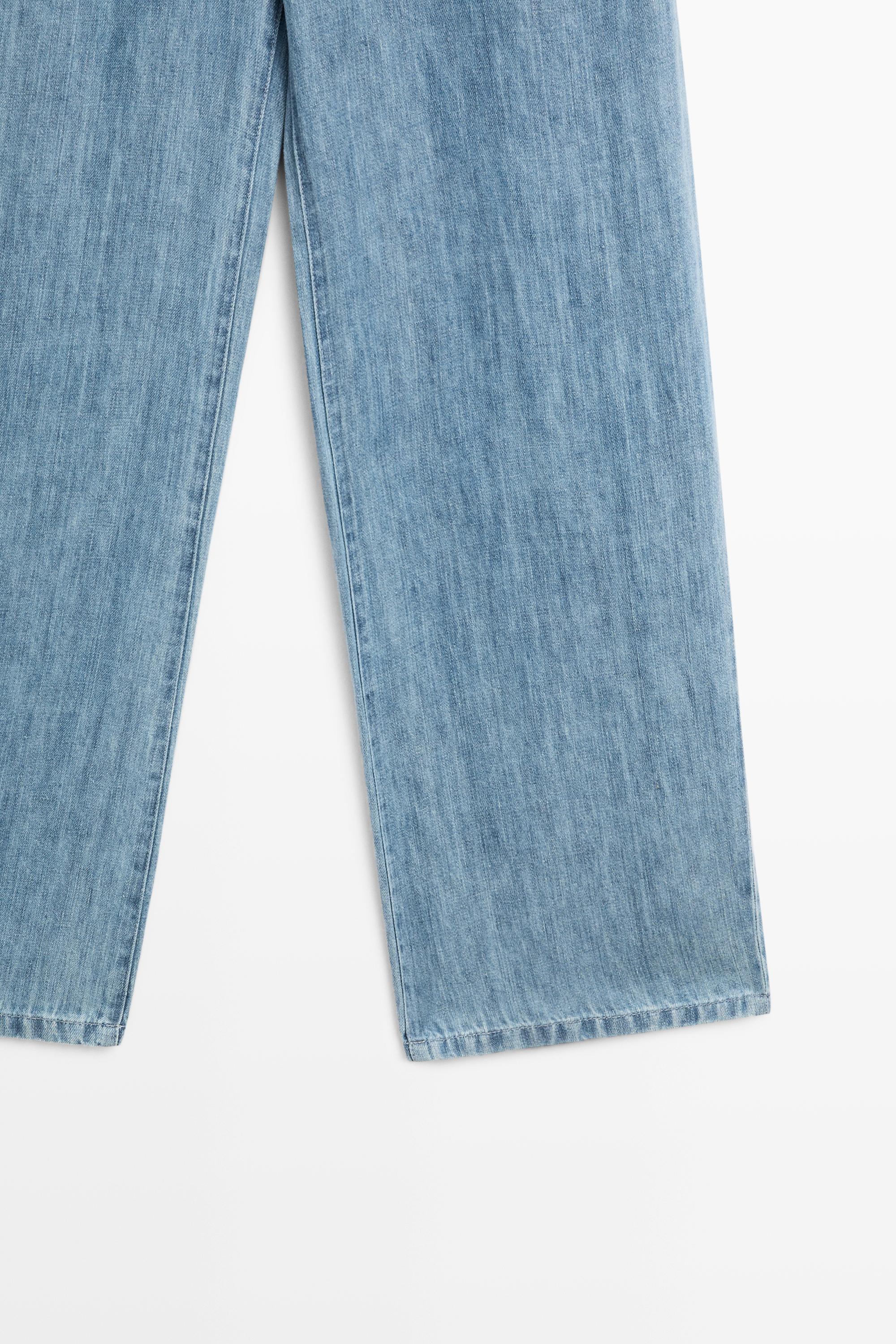 100% linen high-waist barrel fit jeans — Light Blue