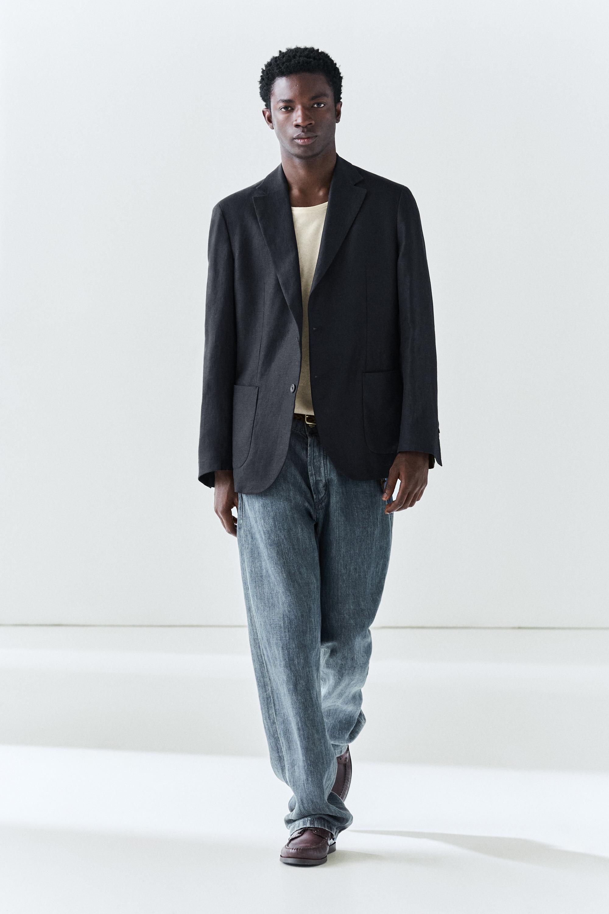 100% linen suit blazer — NAVY BLUE