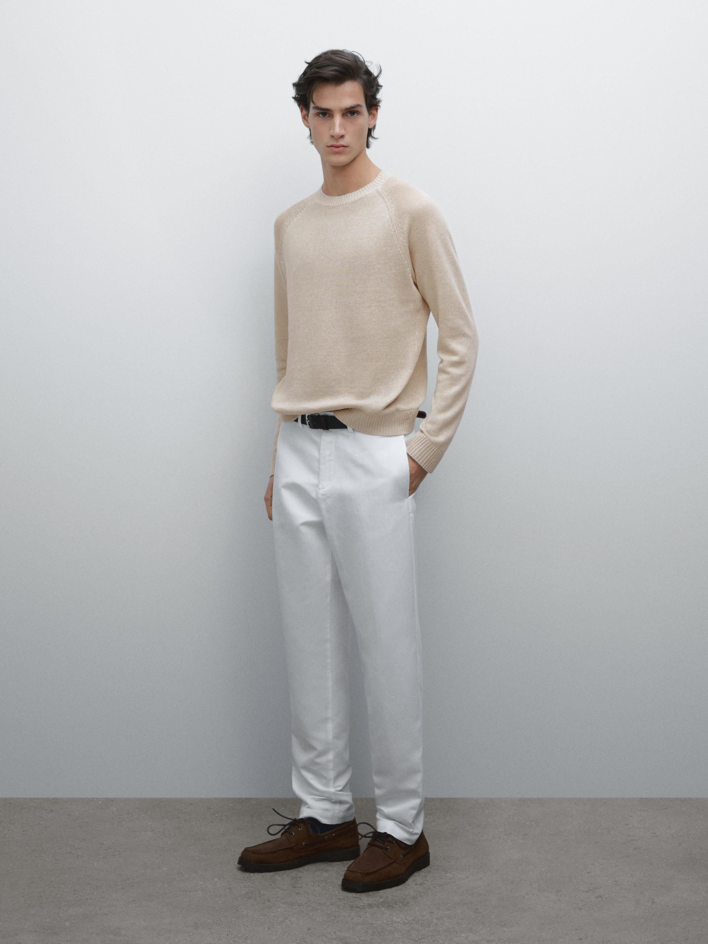 Cotton and linen tapered fit trousers