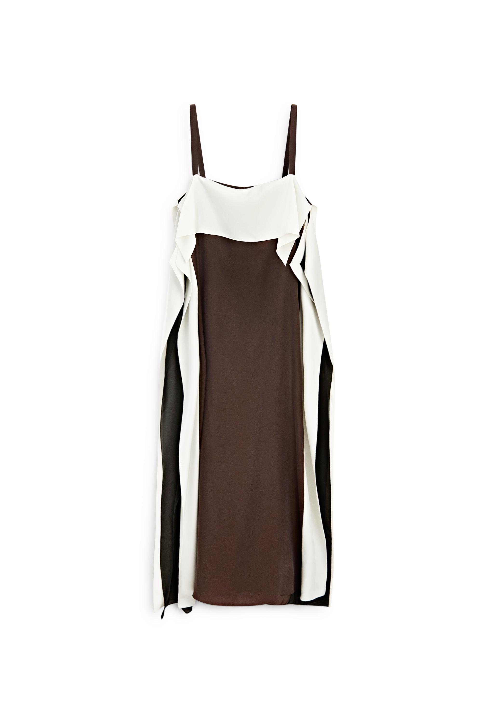 Flowing color-block midi dress — BROWN