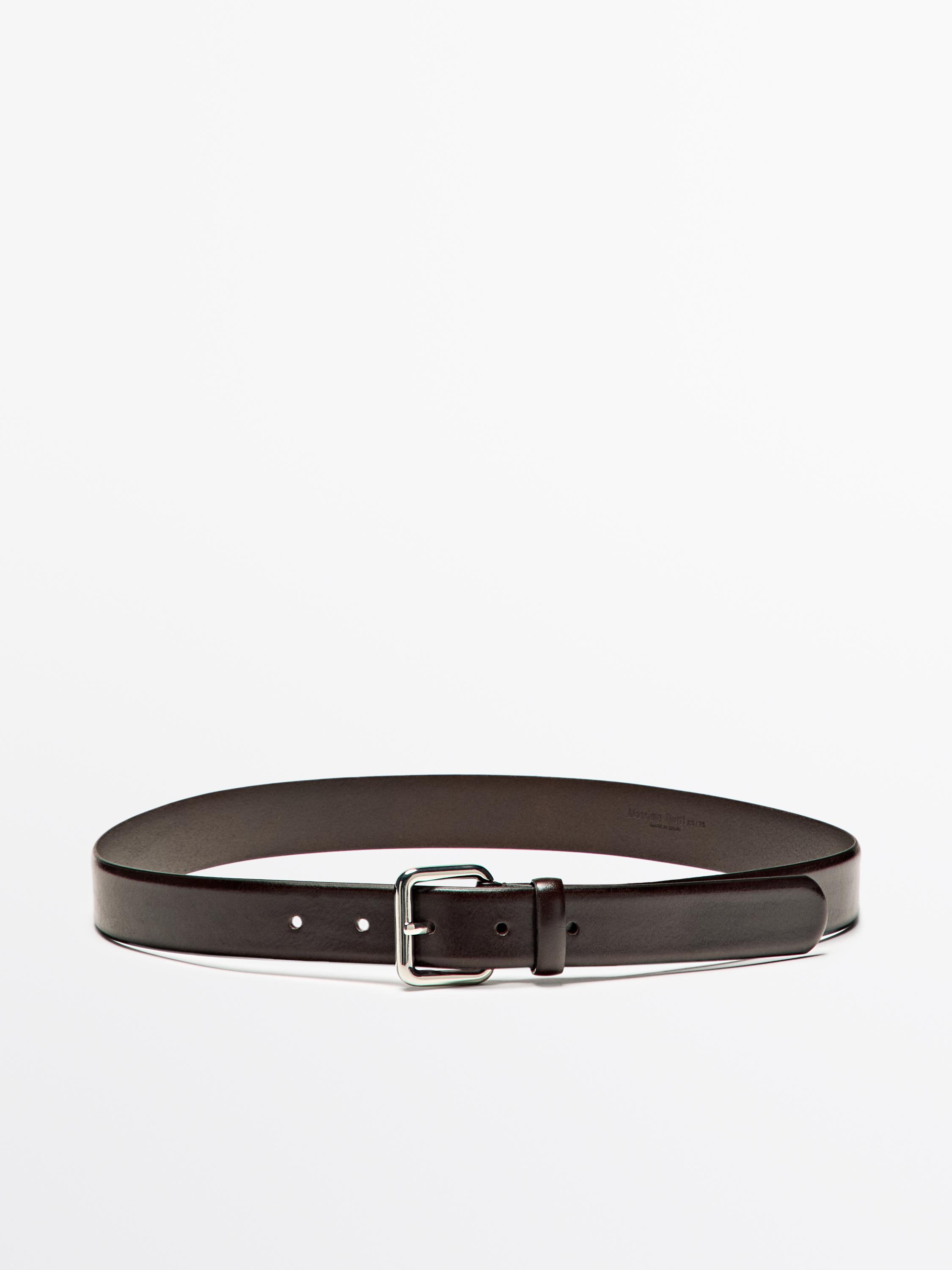 Leather belt with square buckle
