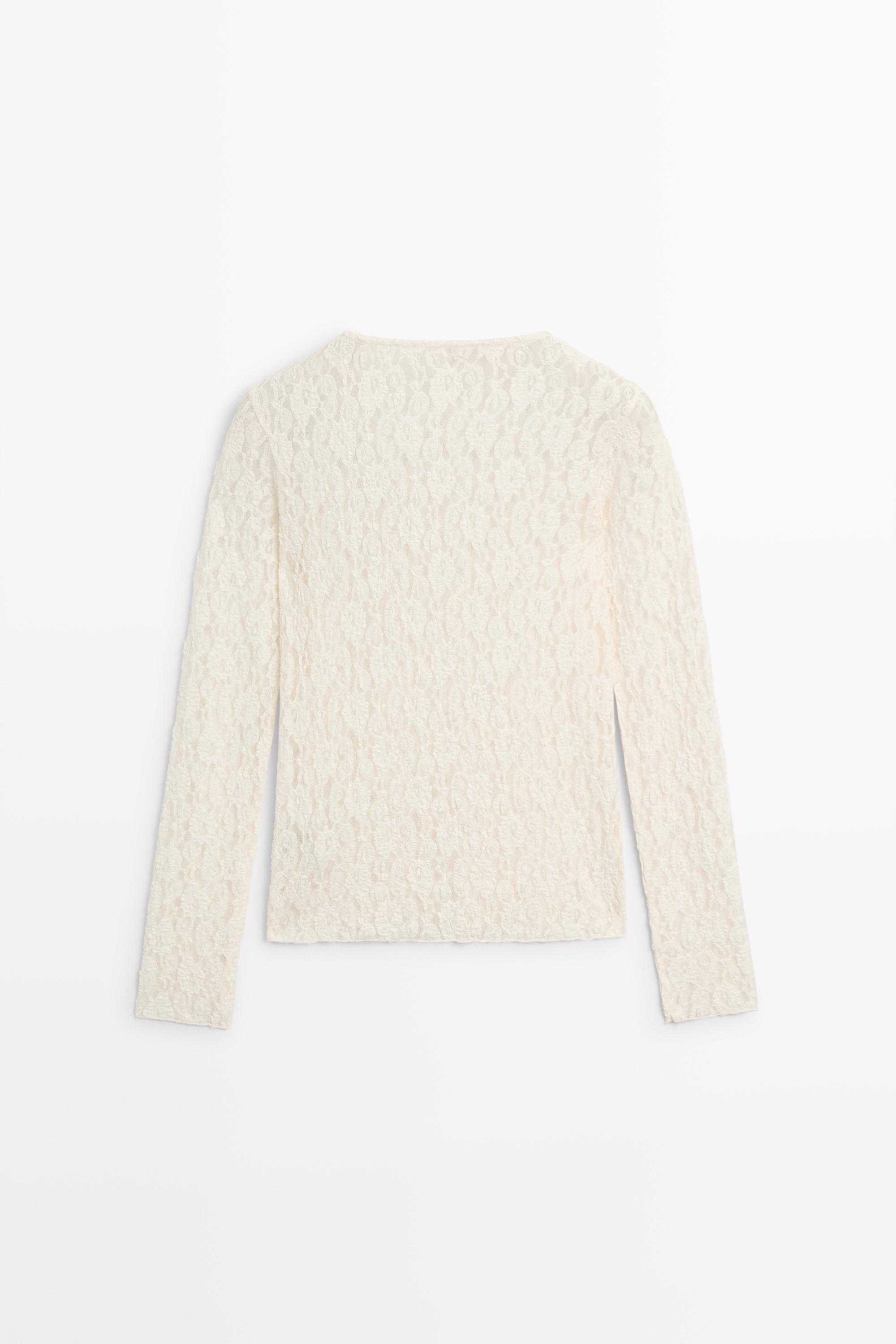 Long sleeve lace detail T-shirt — CREAM